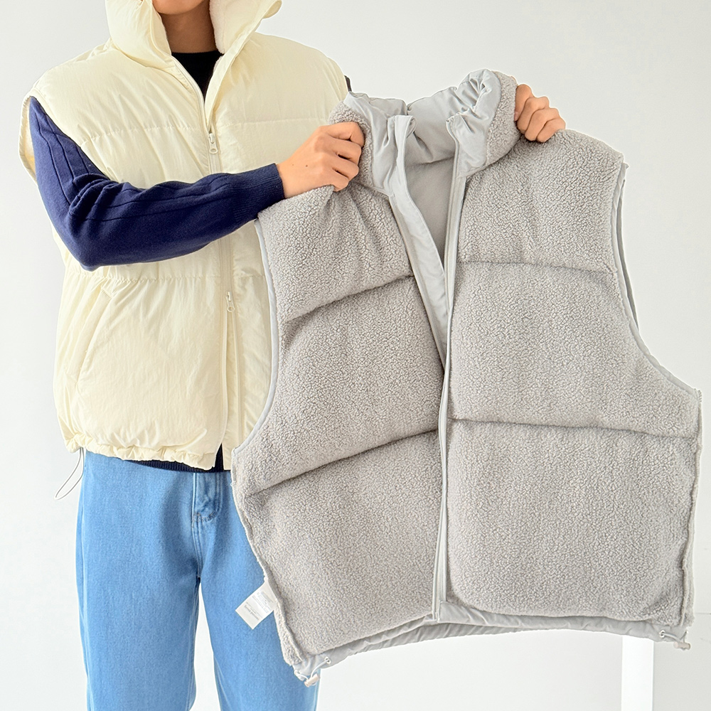남성 겨울 웰론패딩조끼 경량 방한 오버핏 양털조끼 3color 아이보리, FREE(One size) - 상세 이미지 2