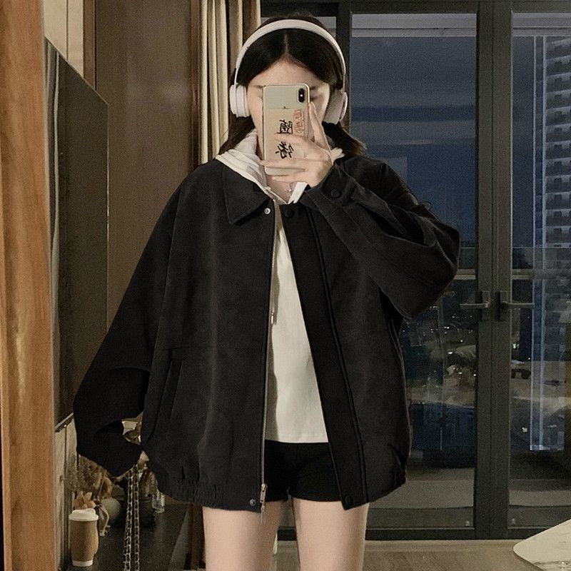 여성 루즈핏 오버핏 탄탄 카라넥 집업 간절기 아방핏 시보리 점퍼 베이직 캐주얼 자켓 아우터 봄 가을 - 상세 이미지 4