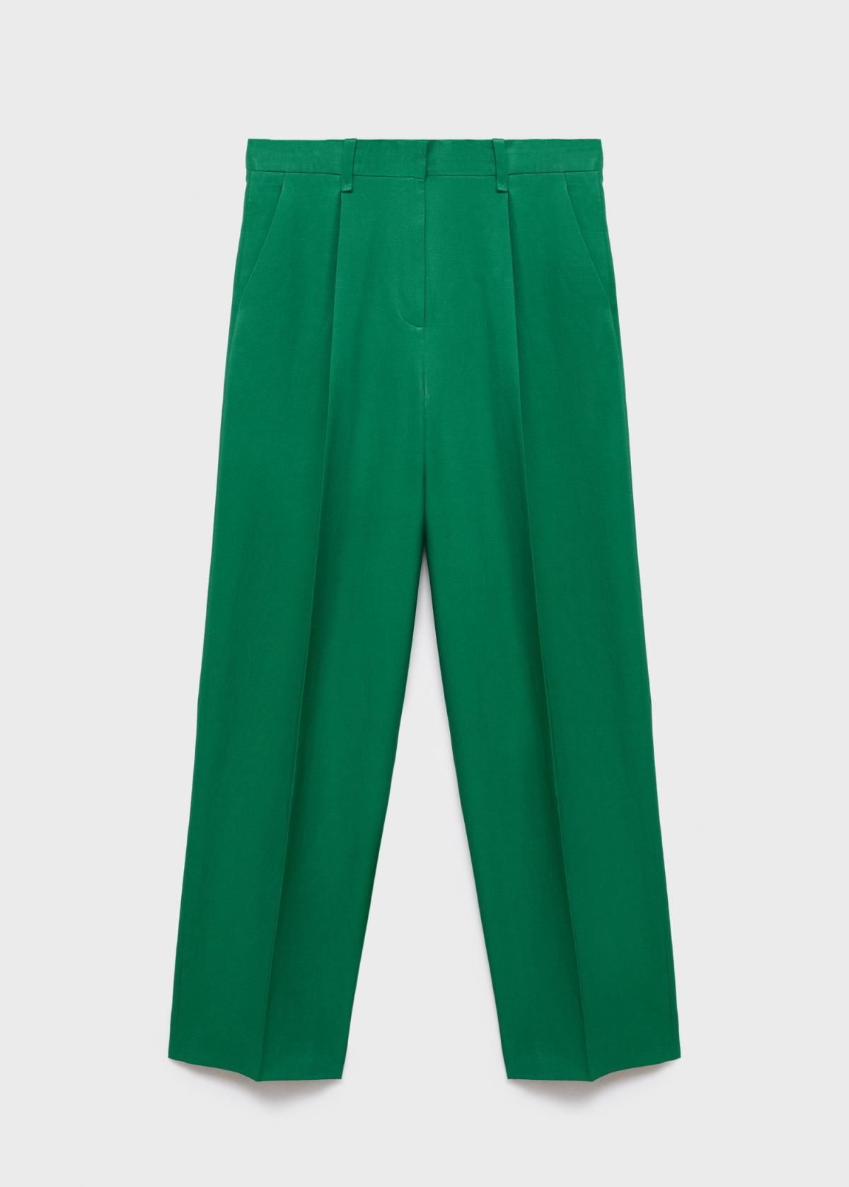 망고 테일러드 그린 린넨믹스 스트레이트 슬랙스 팬츠 17094134 VERDE - 상품 이미지