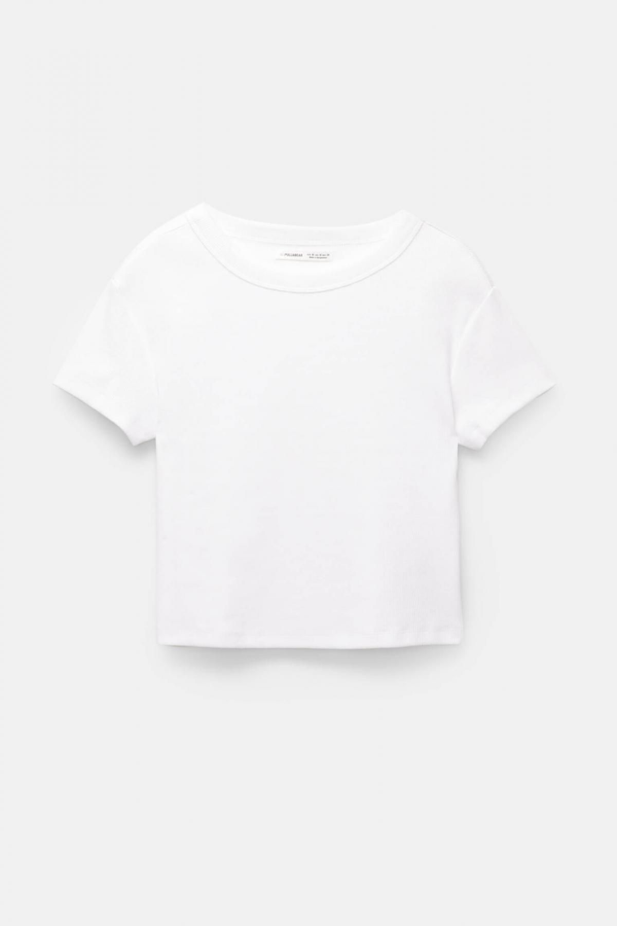 풀앤베어 크롭 리브드 라운드넥 반팔 티셔츠 3245/328 WHITE - 상품 이미지