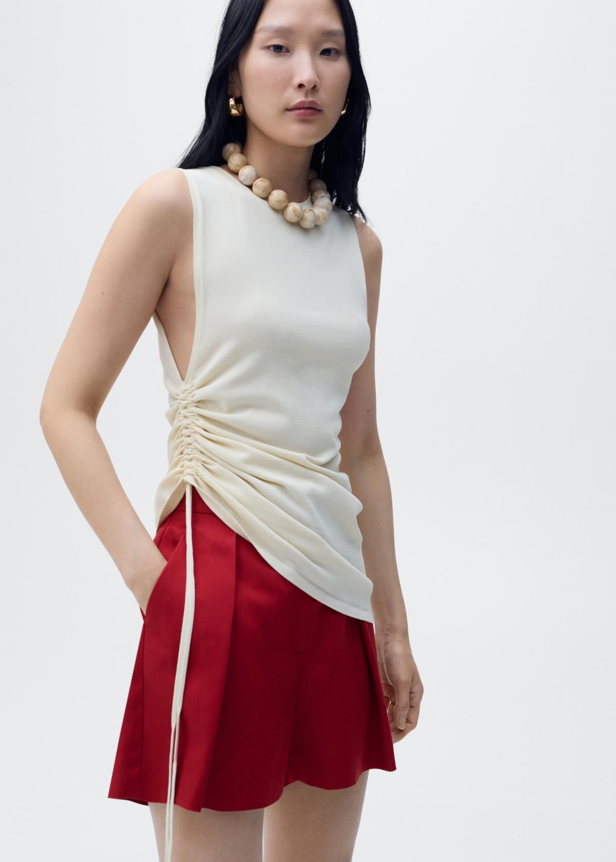 망고 테일러드 하이웨이스트 린넨믹스 반바지 17071153 GRANATE - 상세 이미지 2