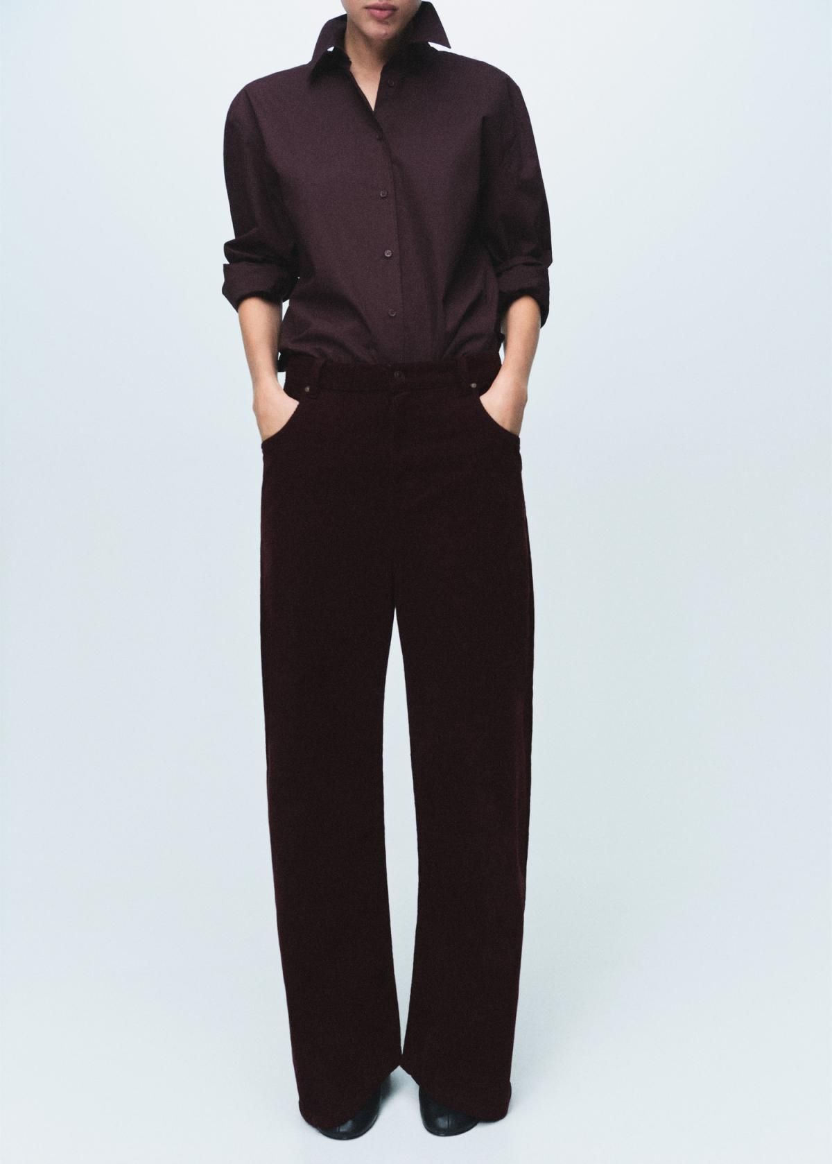 망고 코듀로이 하이웨스트 와이드 팬츠 17015820 VINO - 상품 이미지