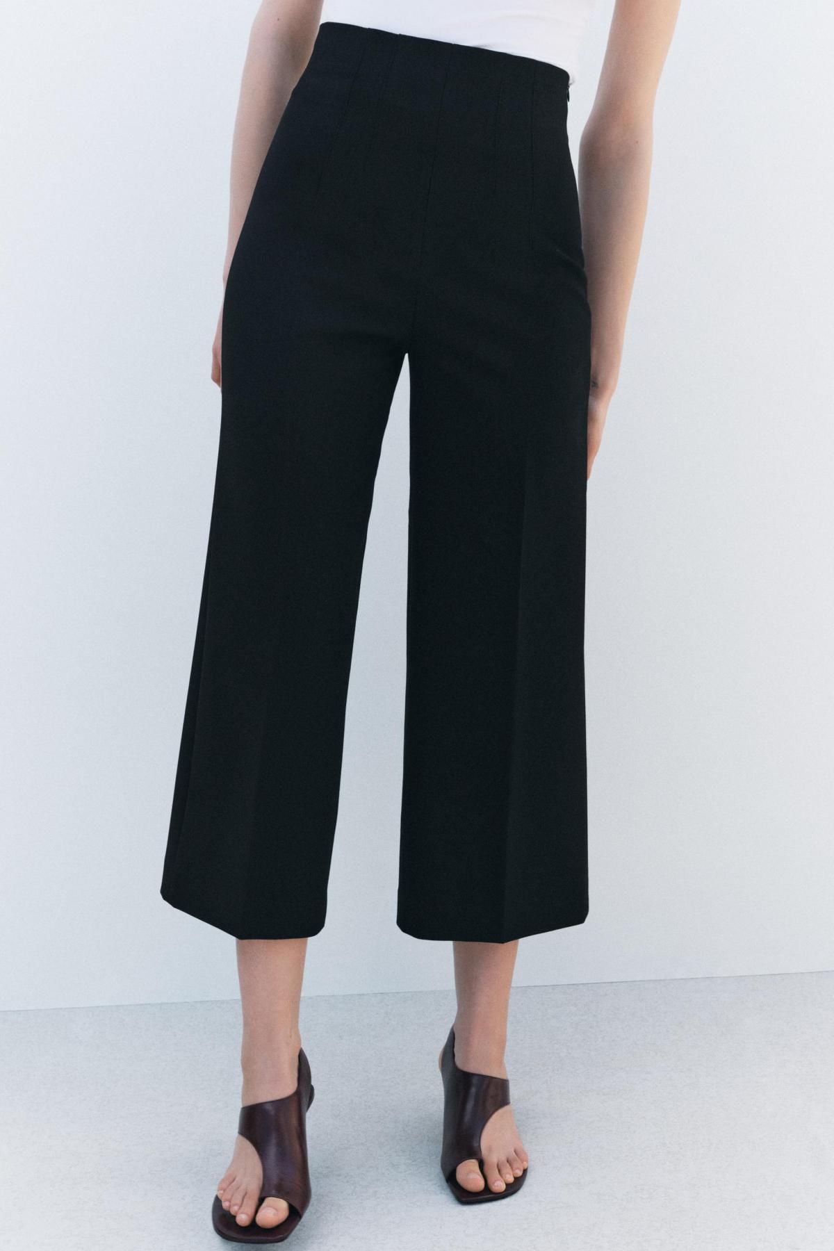 자라 하이웨이스트 와이드 큐롯 팬츠 7149/052 BLACK - 상품 이미지
