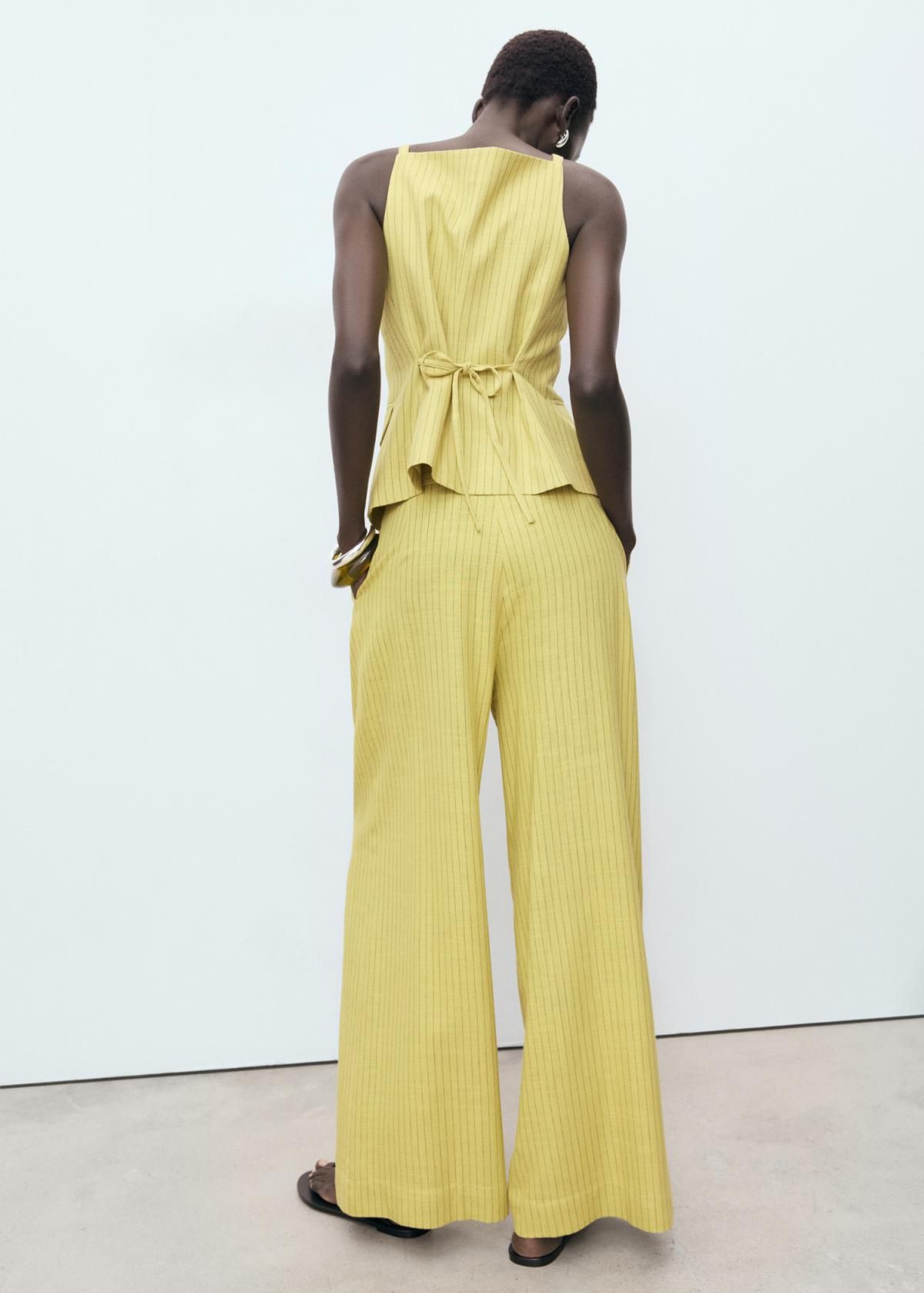 망고 린넨라이오셀 스트라이프 하이웨이스트 와이드 팬츠 17052905 LIMA - 상세 이미지 3