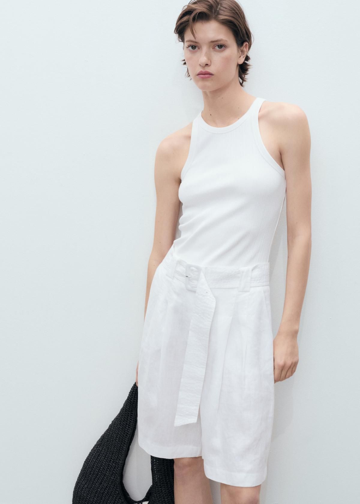 망고 린넨 하이웨스트 벨트 반바지 17031126 BLANCO - 상세 이미지 5