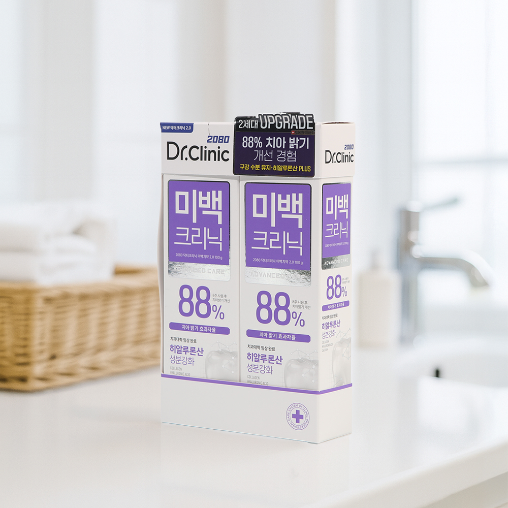 2080 닥터 크리닉 미백 치약 100g 2입 화이트민트향 치아밝기 개선치약 - 메인 이미지