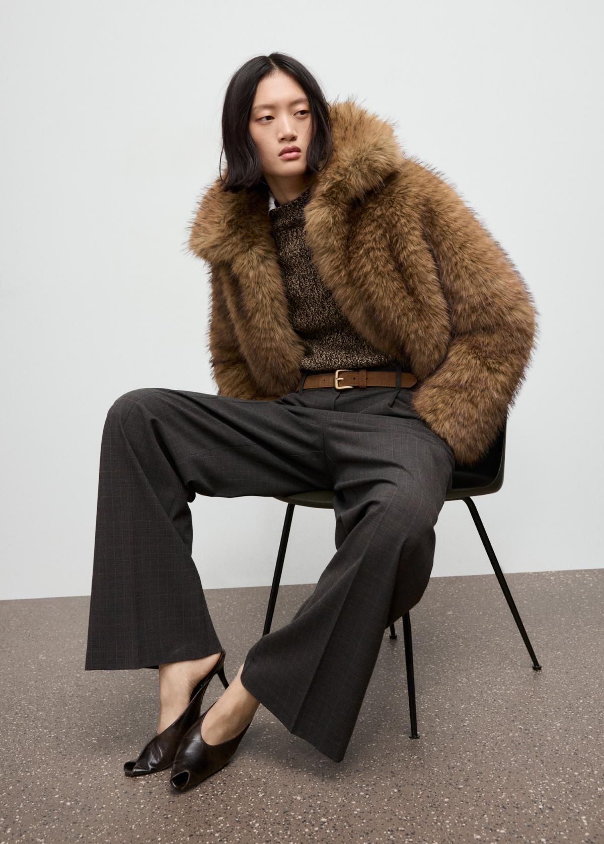 망고 체크 플리츠 와이드 슬랙스 팬츠 17087792 MARRON - 상세 이미지 5