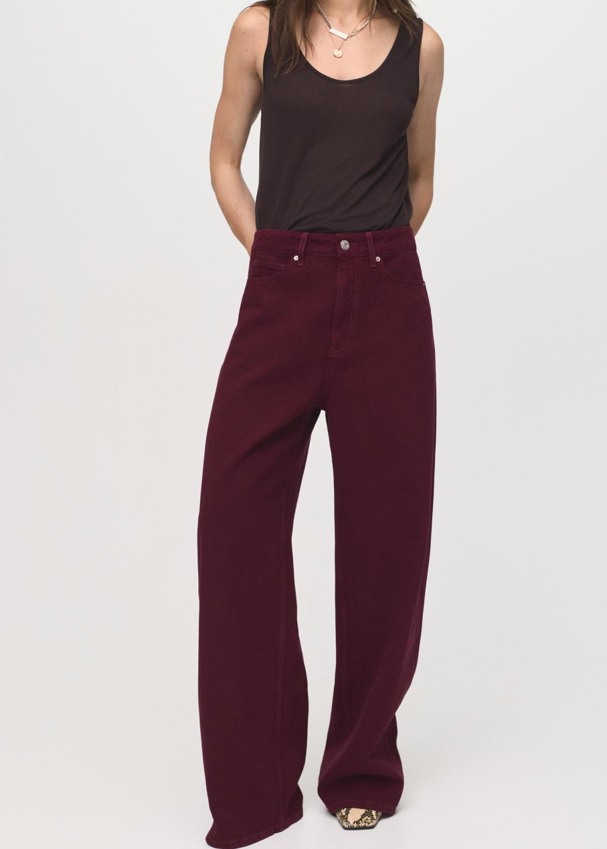 망고 버건디 하이웨이스트 벌룬핏 데님 팬츠 17014792 VINO - 메인 이미지