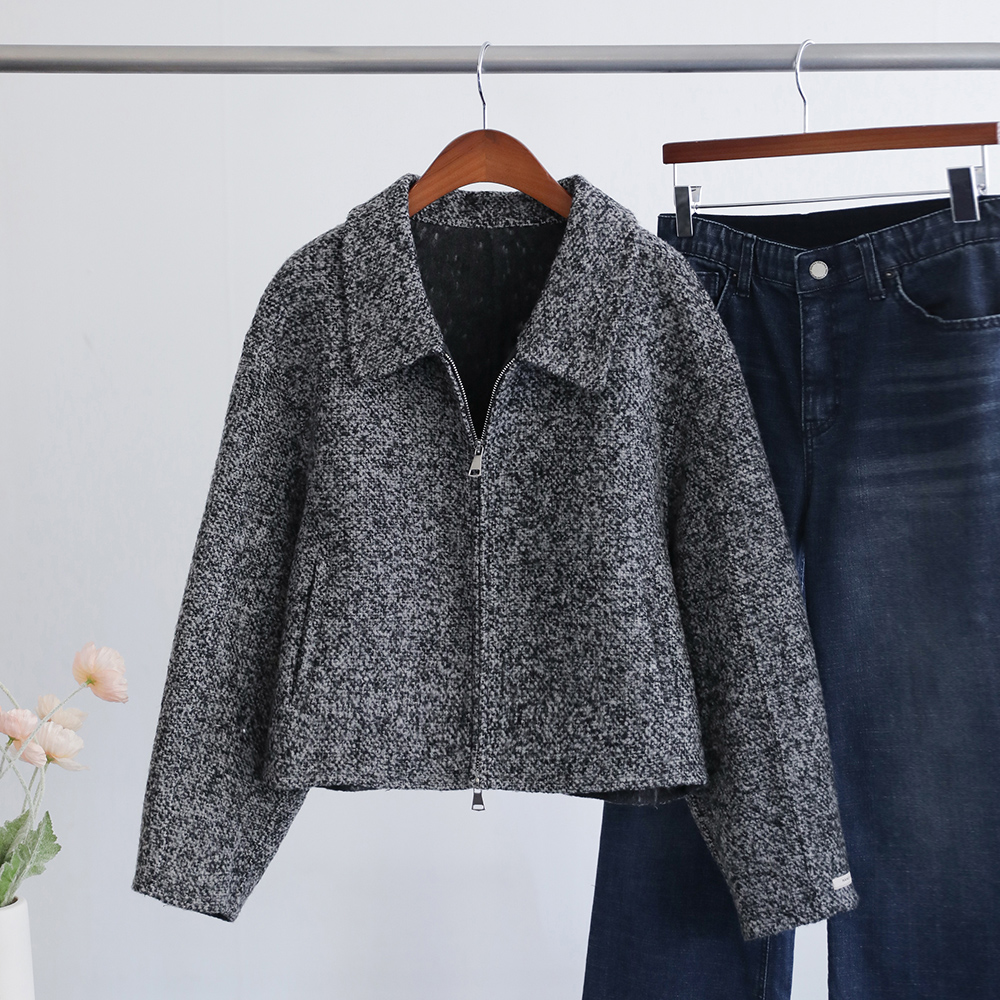 피어리 보카시 프리미엄 울100 투웨이 핸드메이드 세미크롭 자켓