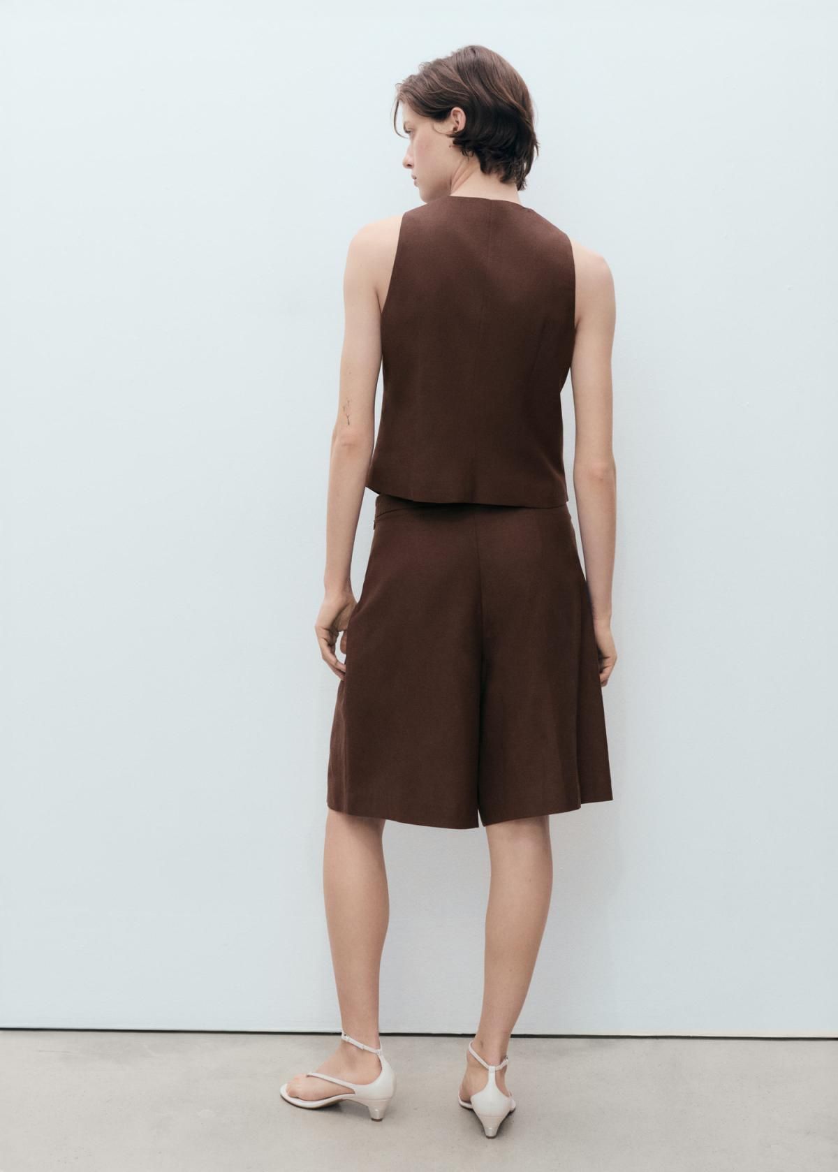 망고 테일러드 린넨혼방 미디버뮤다 팬츠 17081141 CHOCOLATE - 상세 이미지 4