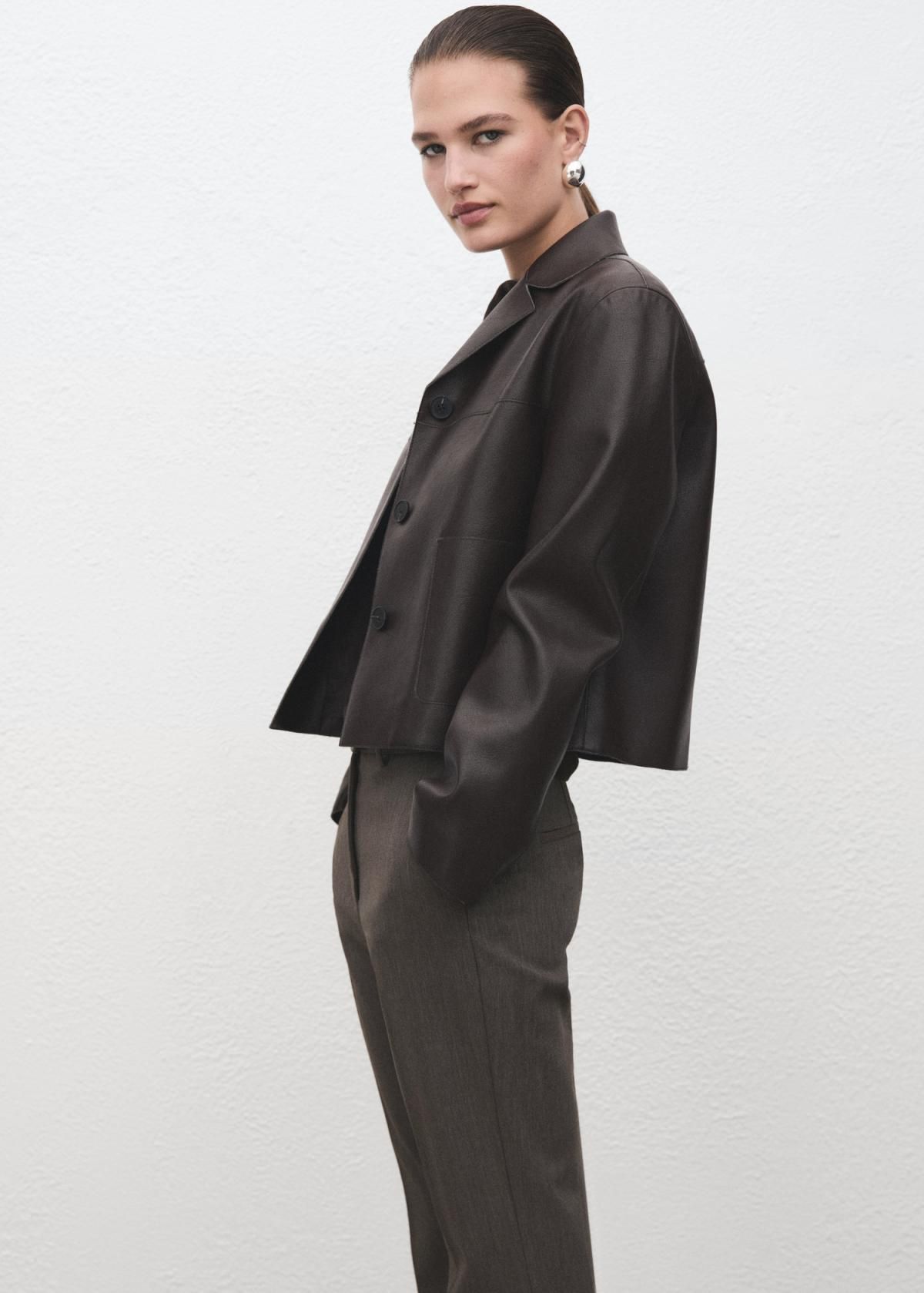 망고 테일러드 미드웨이스트 플레어 슬랙스 팬츠 17006734 GRIS - 상세 이미지 4