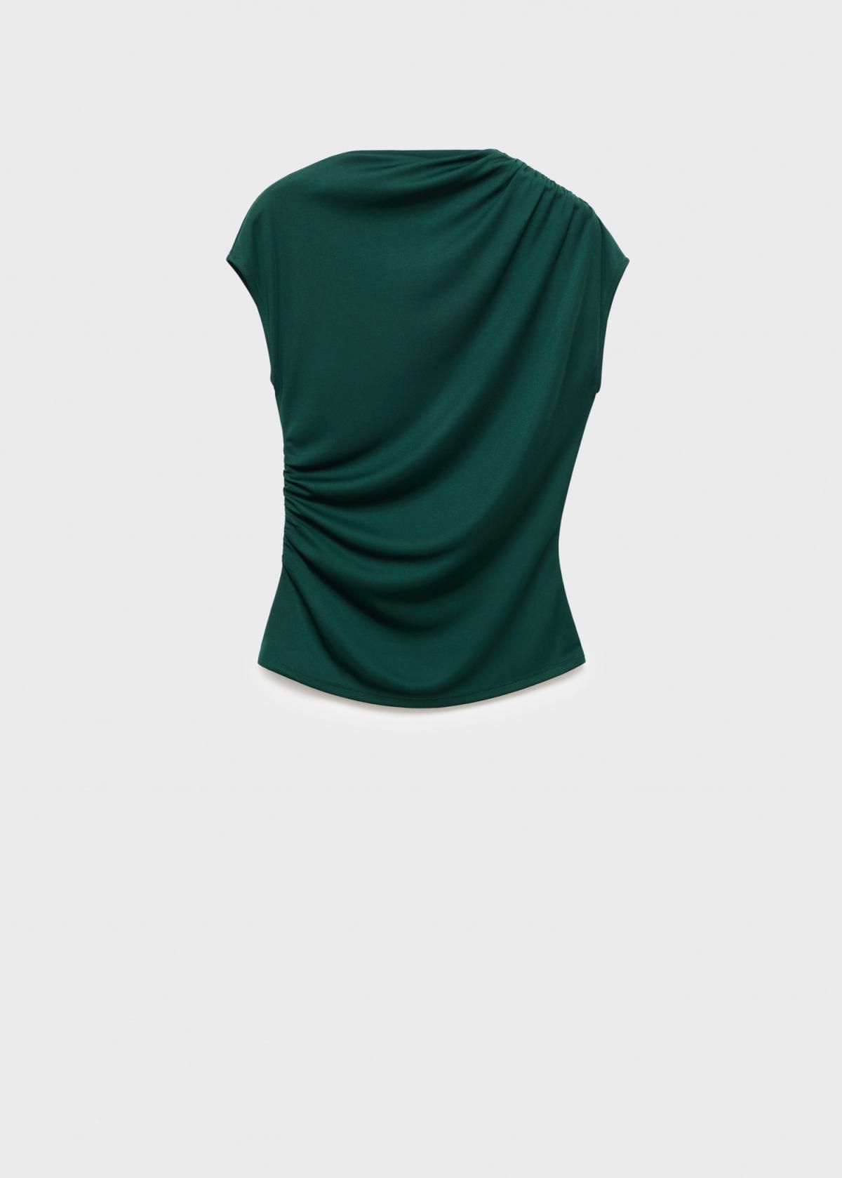 망고 비대칭 주름 반팔 티셔츠 17045828 VERDE OSCURO - 상품 이미지