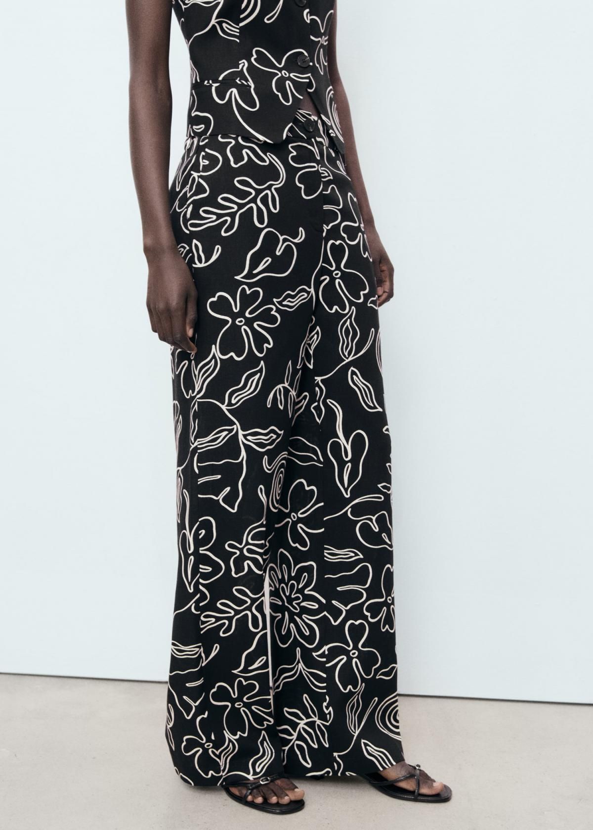 망고 플라워패턴 린넨믹스 와이드 팬츠 17021167 NEGRO - 상품 이미지