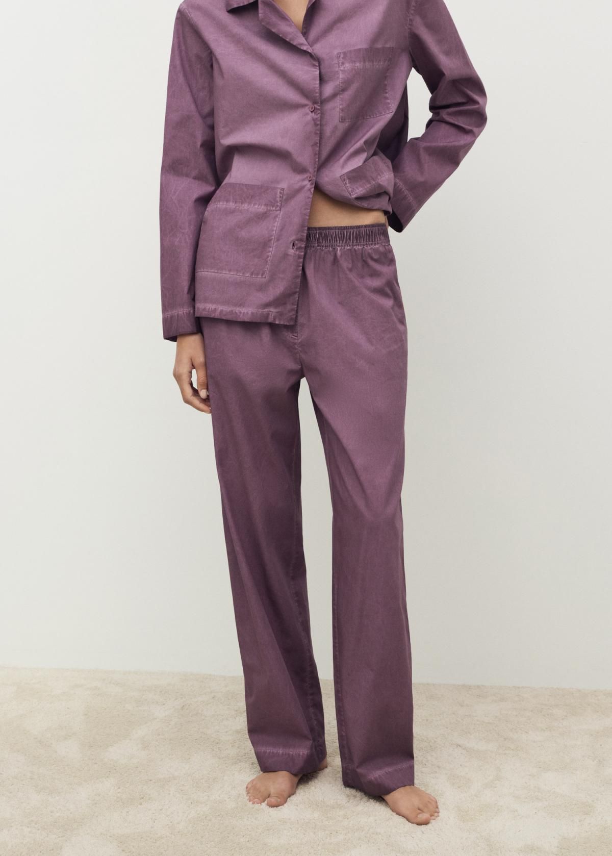 망고 코튼 가먼트다이 스트레이트핏 홈웨어 팬츠 17014112 CIRUELA - 상품 이미지