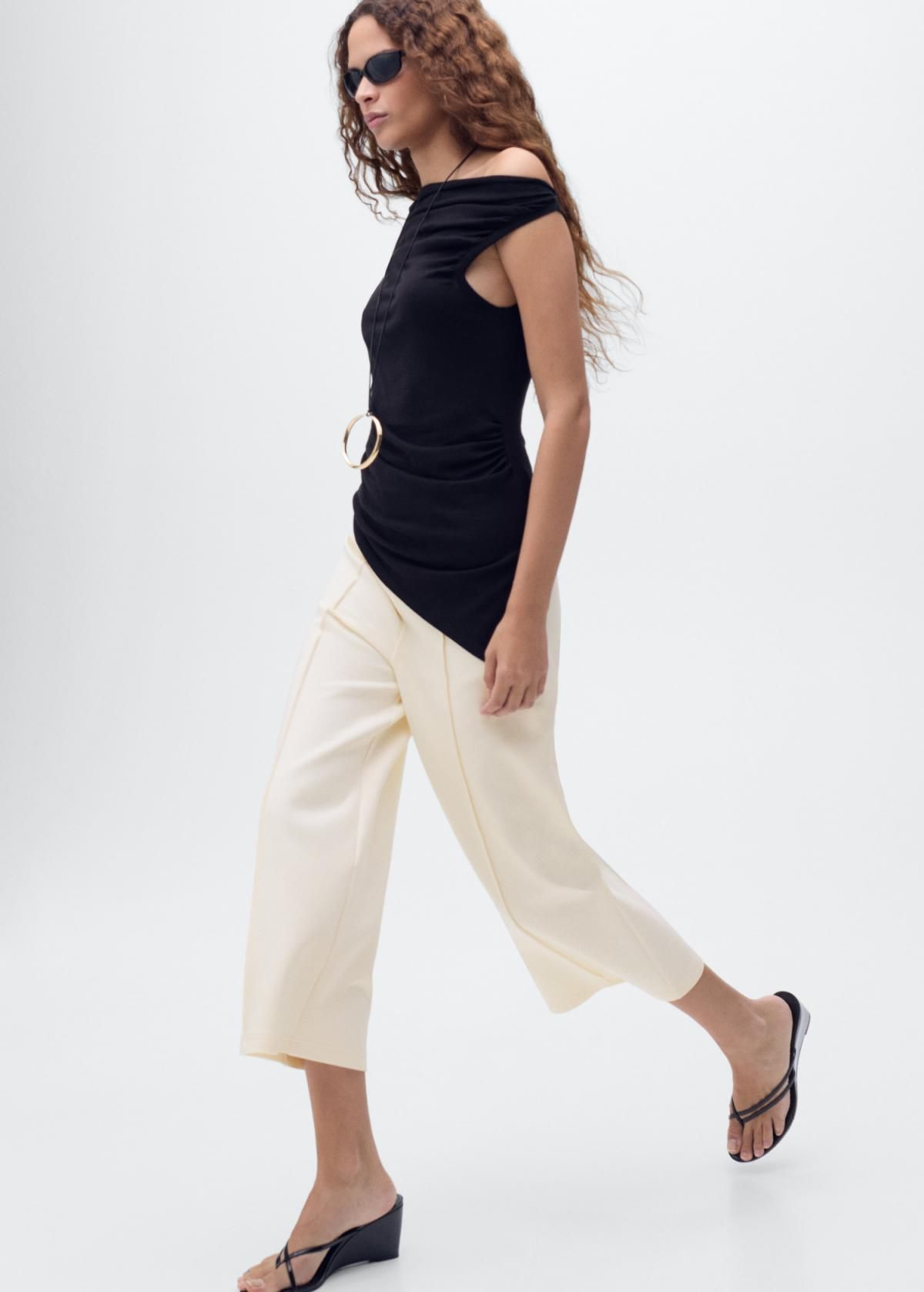 망고 베이직 크롭 와이드 면팬츠 17084074 CRUDO - 상세 이미지 5