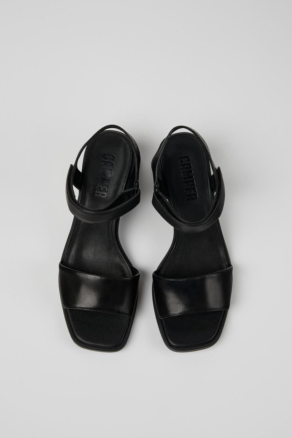 캠퍼 미니멀 블랙 레더 스트랩 샌들 로우힐 Kiara K201501-006 BLACK - 상세 이미지 4