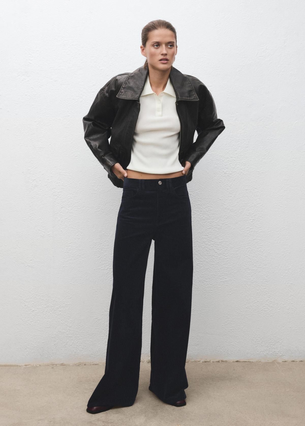 망고 코듀로이 하이웨이스트 와이드 팬츠 17069094 AZUL MARINO - 상세 이미지 2