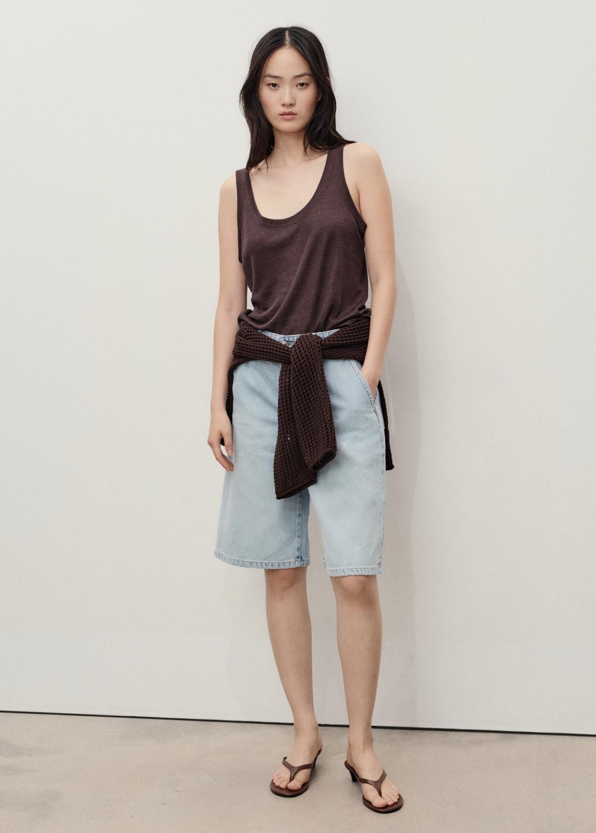 망고 테크니컬 연청 데님 조트 스트레이트 하프 팬츠 17051175 AZUL CLARO - 상세 이미지 3