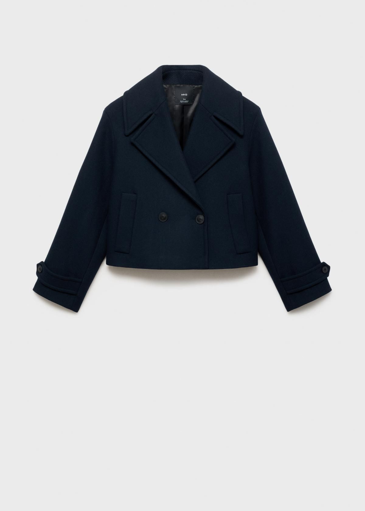 망고 클래식 울 블렌드 크롭 더블 테일러드 재킷 87081521 AZUL MARINO OSCURO - 상품 이미지