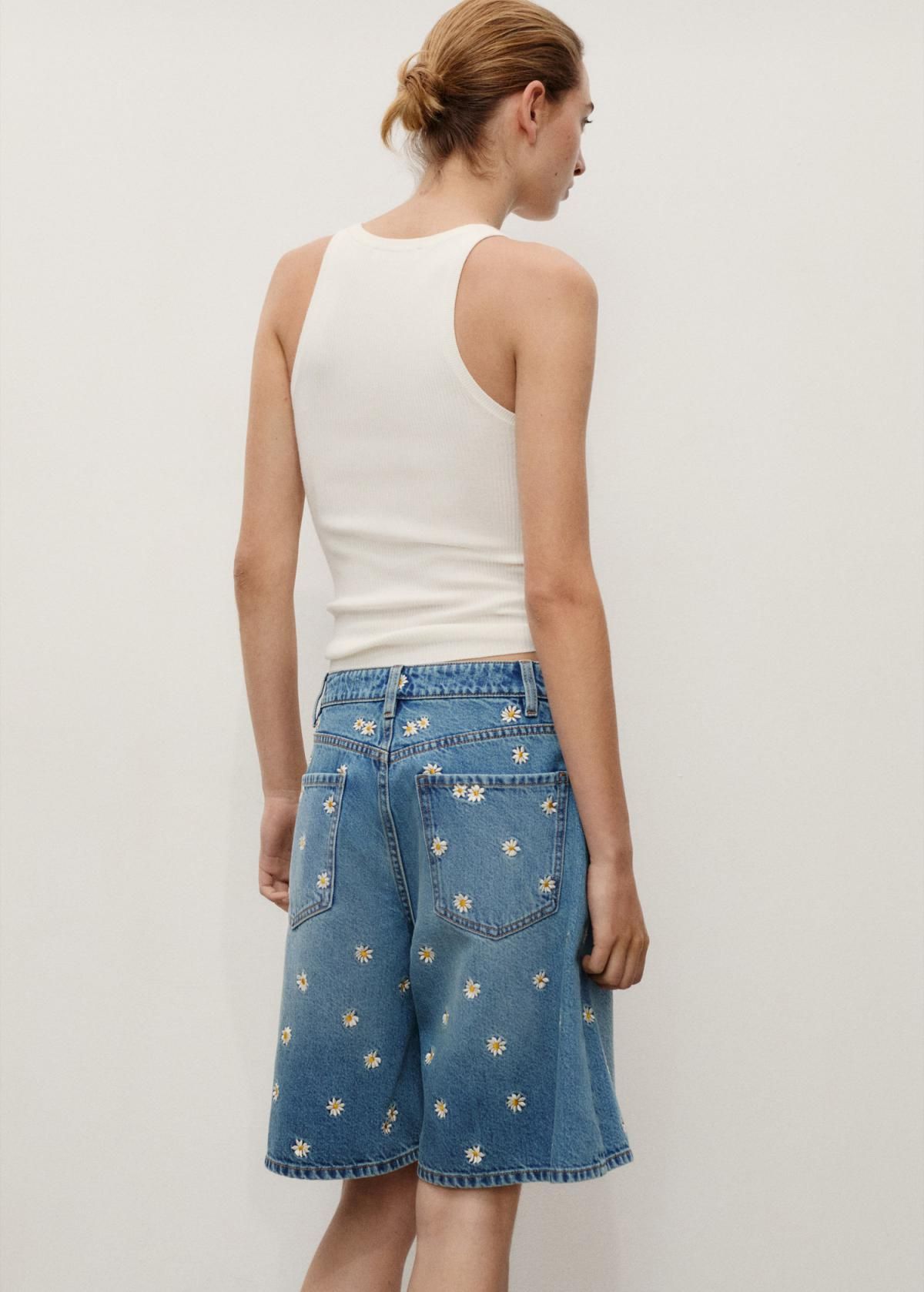 망고 플로럴 자수 데님 버뮤다 팬츠 17081288 AZUL MEDIO - 상세 이미지 4