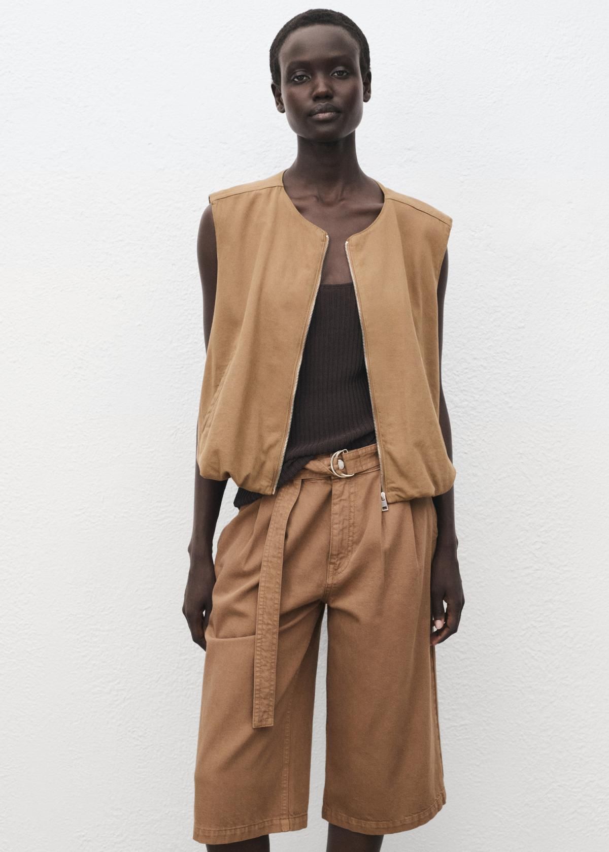 망고 데님 버뮤다 벨트 하이엔드 와이드핏 반바지 17064101 MARRON - 상세 이미지 5