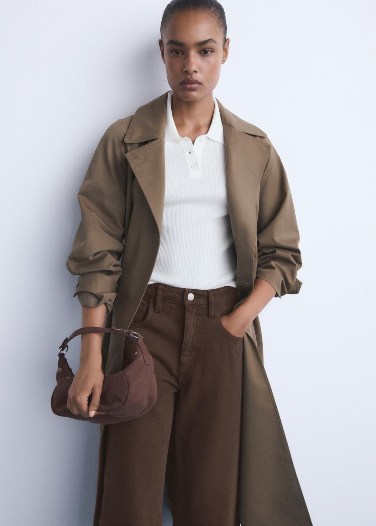 망고 트렌디 하이웨이스트 벌룬핏 브라운 데님 팬츠 17094091 CHOCOLATE - 상세 이미지 4