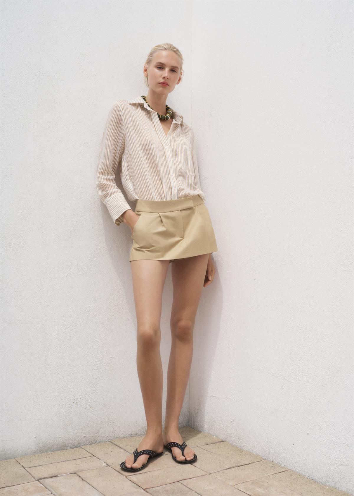 망고 시스루 스트라이프 테크니컬 루즈핏 긴팔 셔츠 87024803 MARRON - 상세 이미지 3