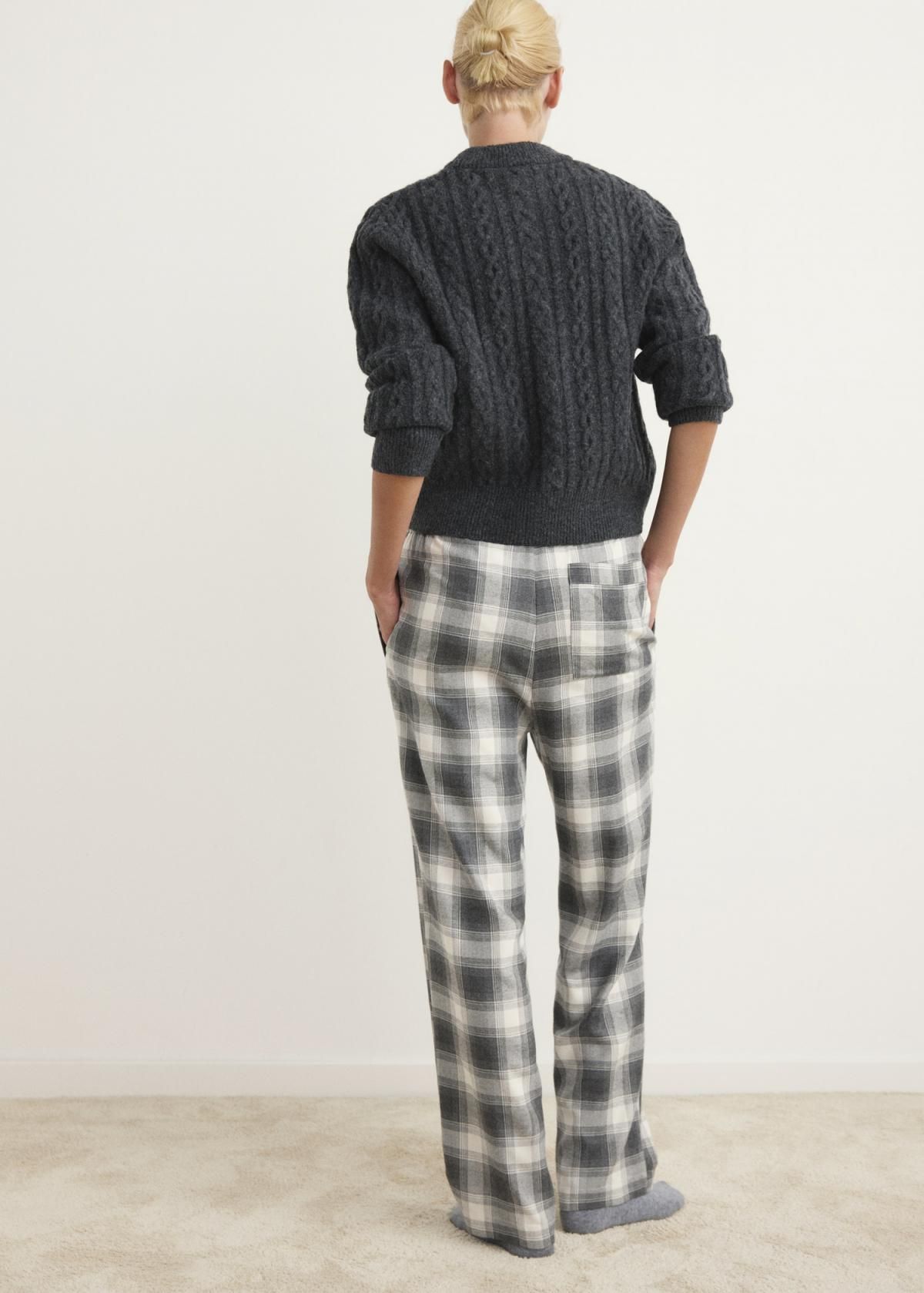 망고 플란넬 체크 스트레이트 와이드 팬츠 17077128 GRIS - 상세 이미지 3