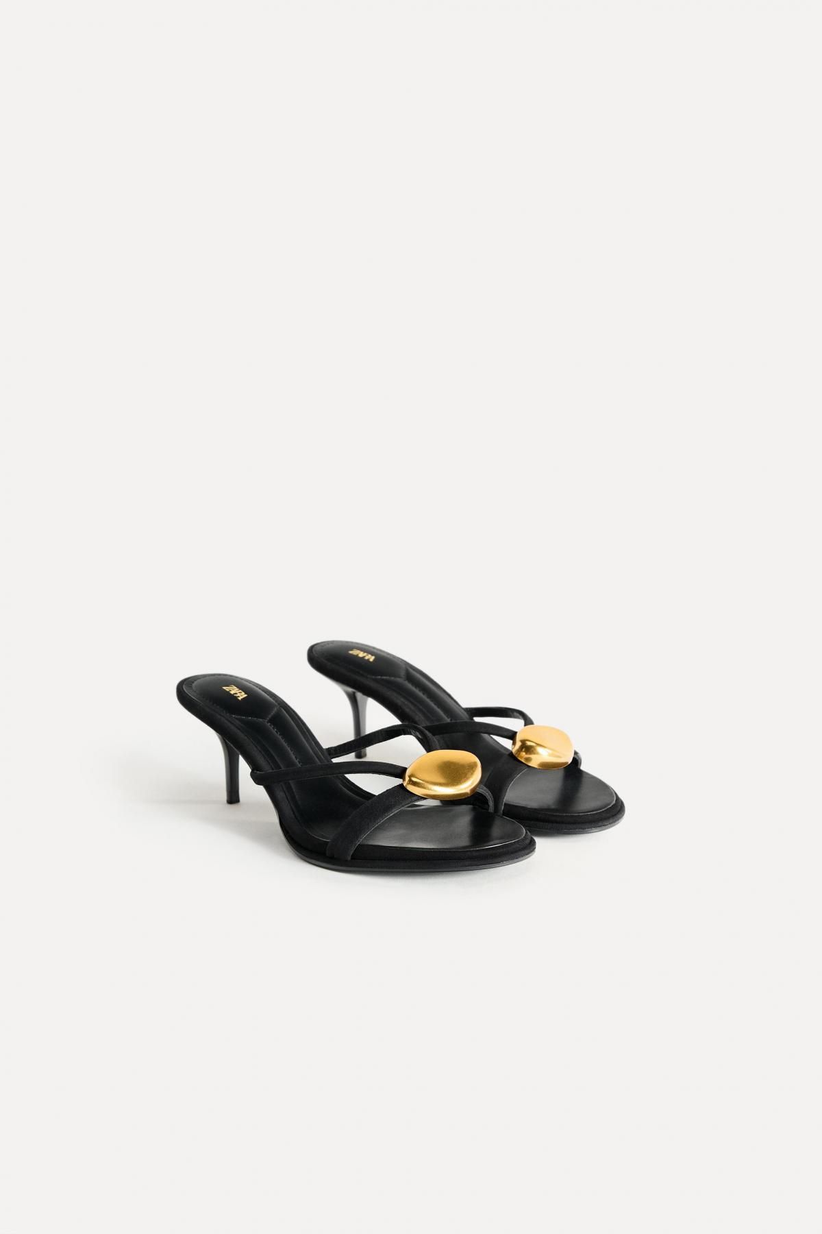 자라 메탈 디테일 레더 스트랩 미들힐 샌들 2996/510 BLACK - 상세 이미지 3
