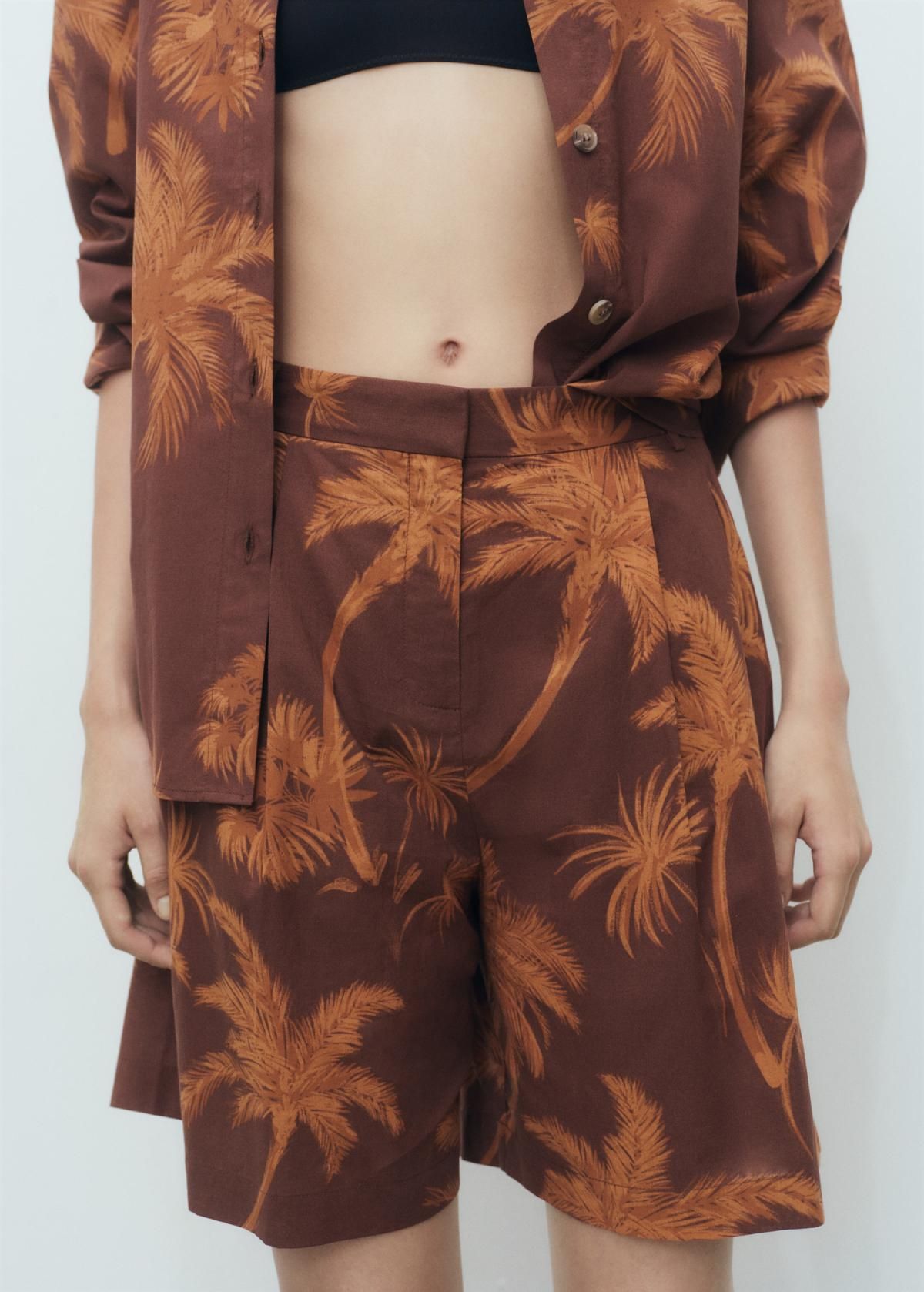 망고 트로피컬 프린트 코튼 반바지 17092901 MARRON - 상세 이미지 2