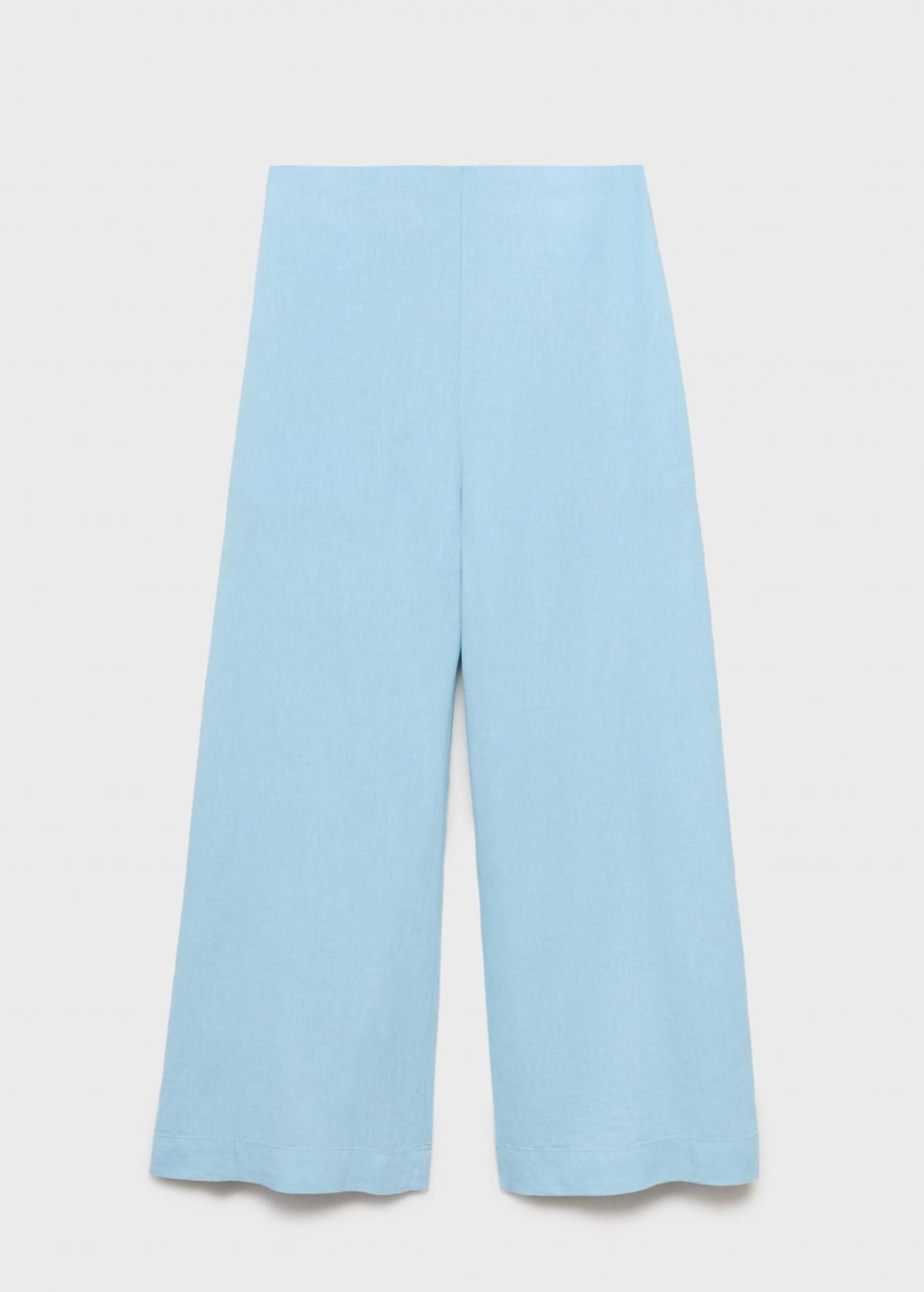 망고 와이드 크롭 린넨 블렌드 팬츠 스카이블루 17081253 AZUL CELESTE - 상품 이미지