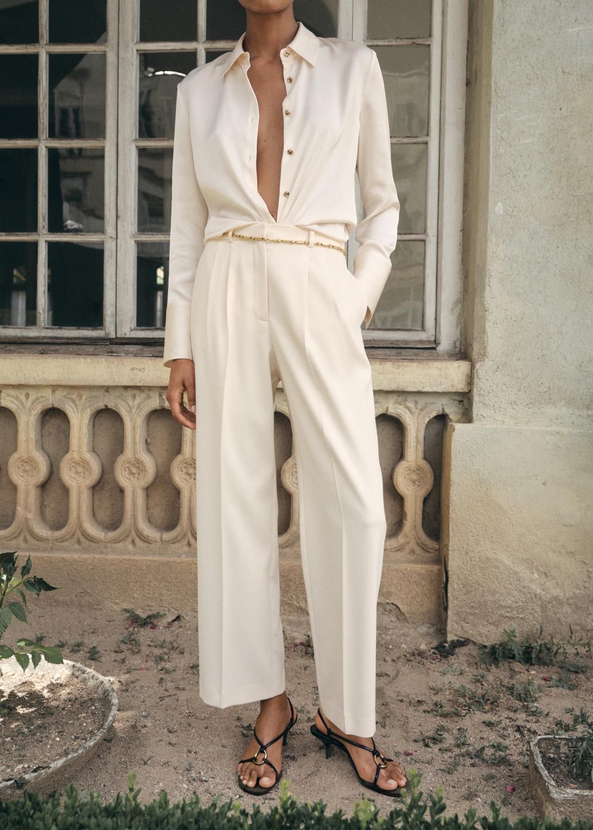 망고 테일러드 핀턱 스트레이트 슬랙스 팬츠 17054422 GRIS HIELO - 상품 이미지