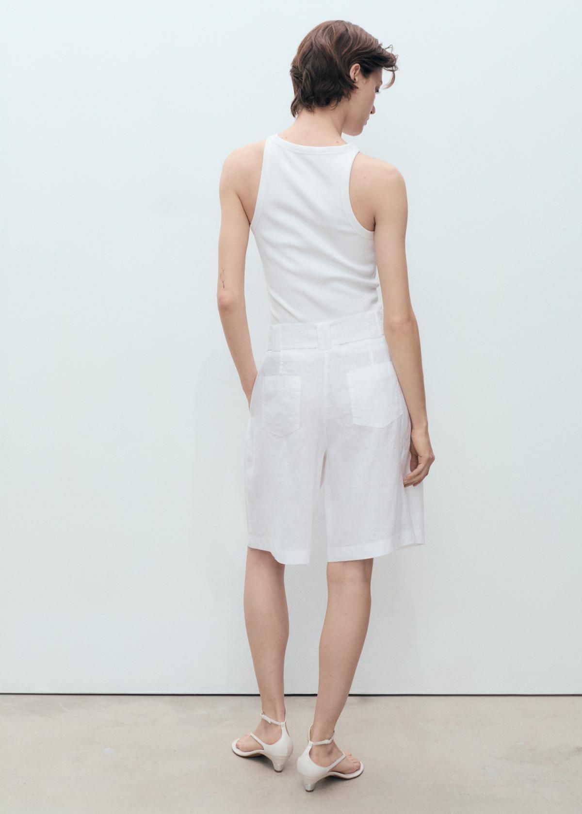 망고 린넨 하이웨스트 벨트 반바지 17031126 BLANCO - 상세 이미지 4