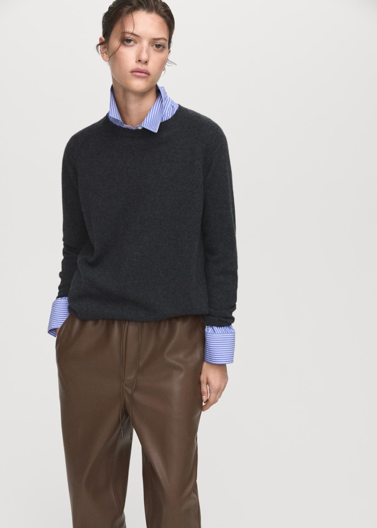 망고 페이크레더 와이드 밴딩 팬츠 17075974 TOPO - 상세 이미지 4