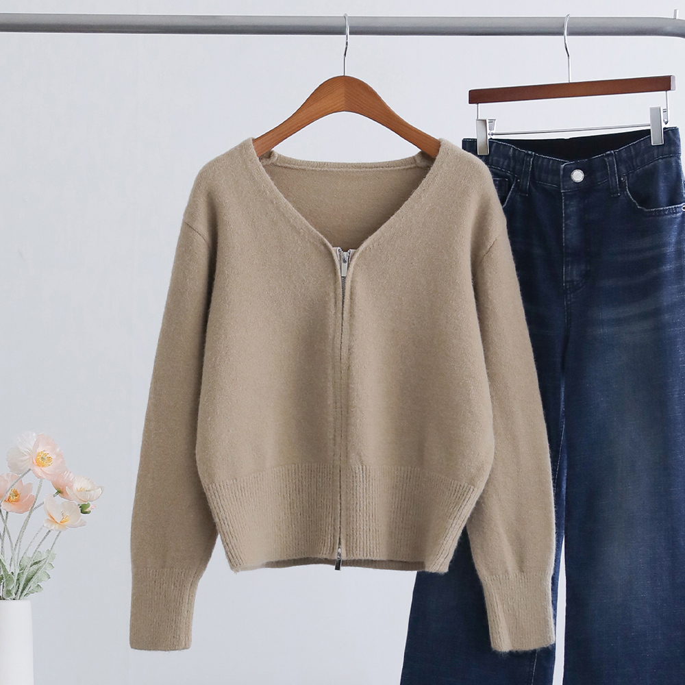 루슨 투웨이 니트 데일리 노카라 집업 가디건 - 상세 이미지 3