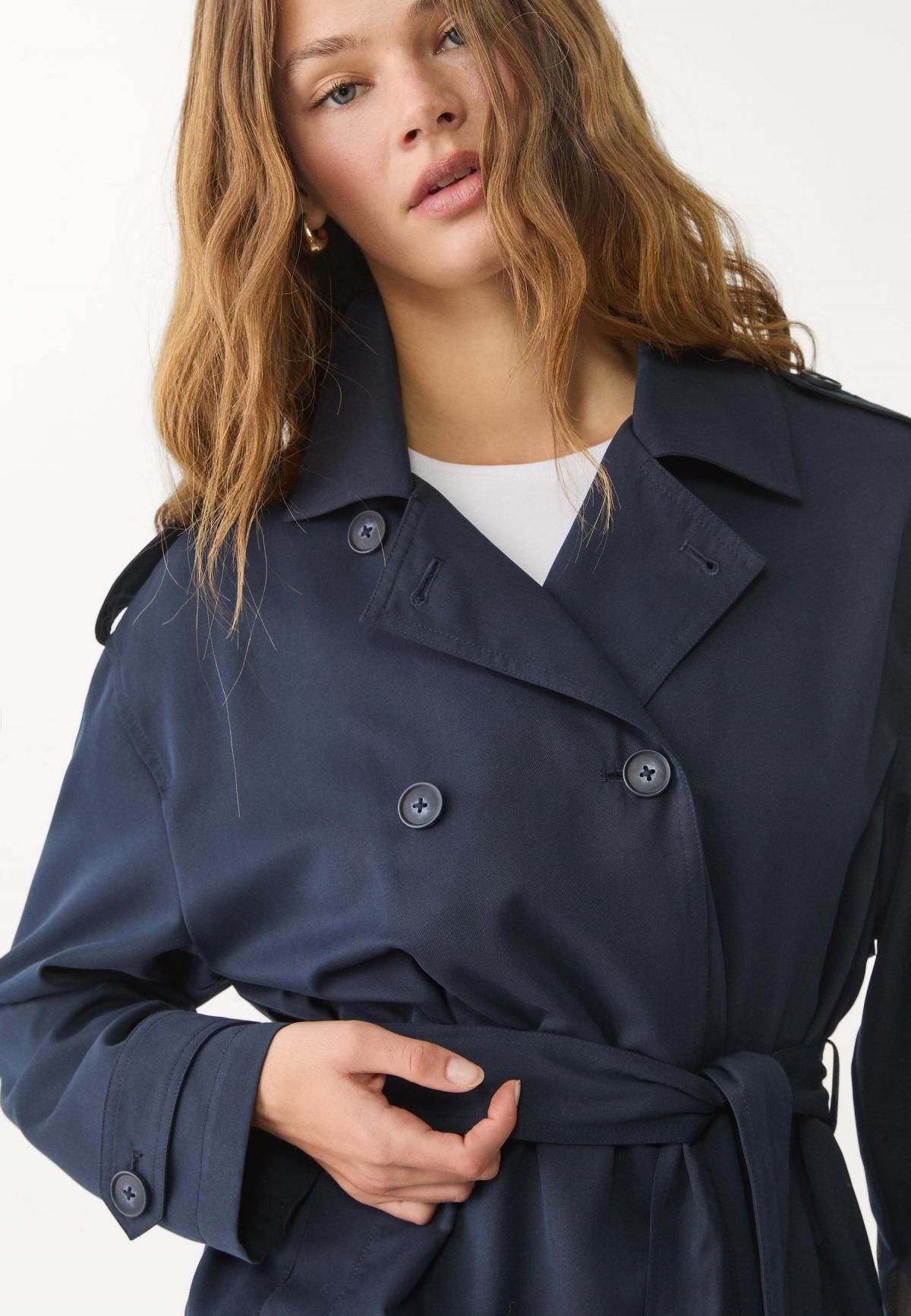 스트라디바리우스 트렌디 네이비 더블버튼 숏 트렌치코트 벨트 1728/471 NAVY BLUE - 상세 이미지 5