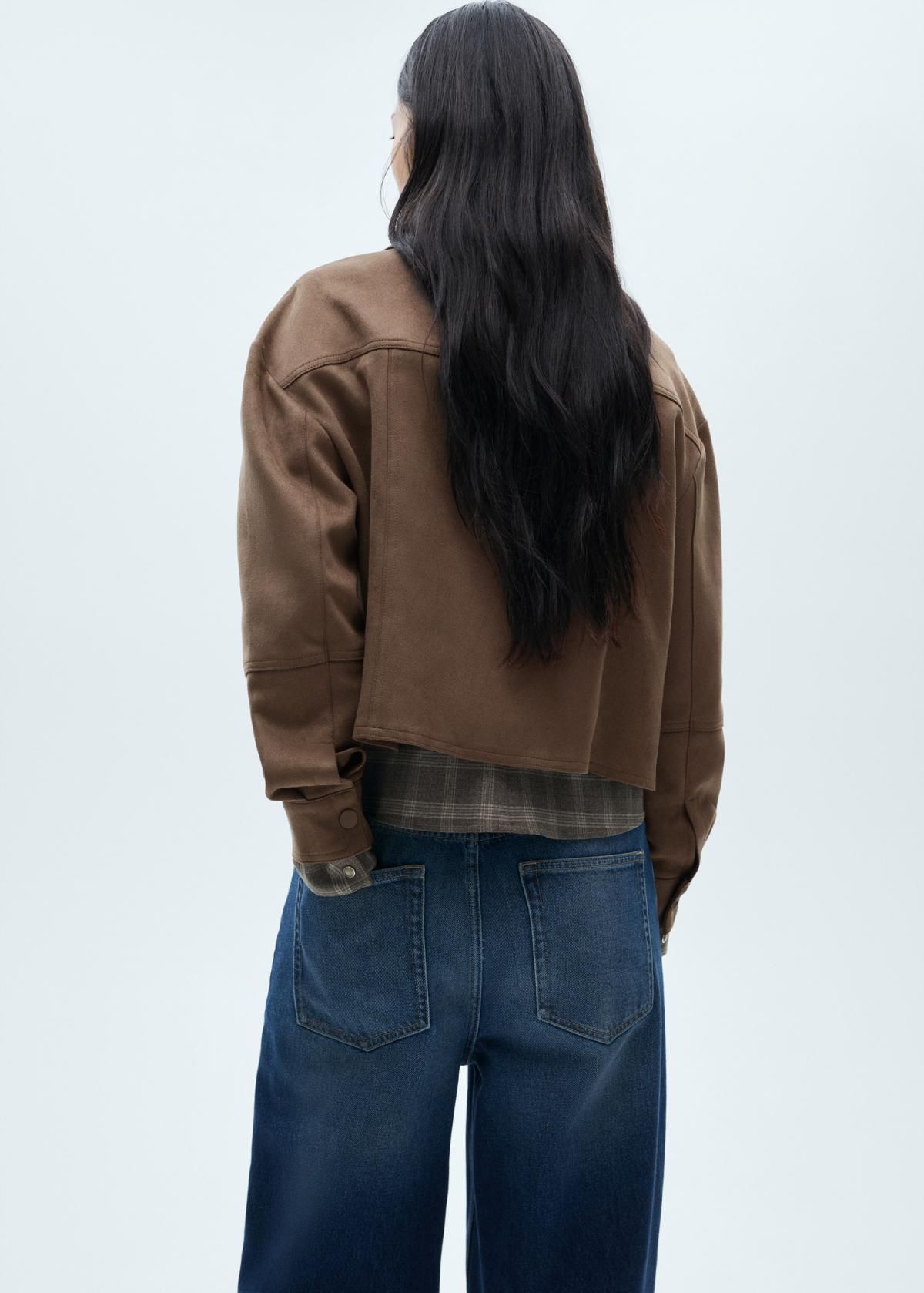 망고 오버사이즈 레더 효과 브라운 크롭 재킷 17137696 MARRON CLARO/PASTEL - 상세 이미지 4