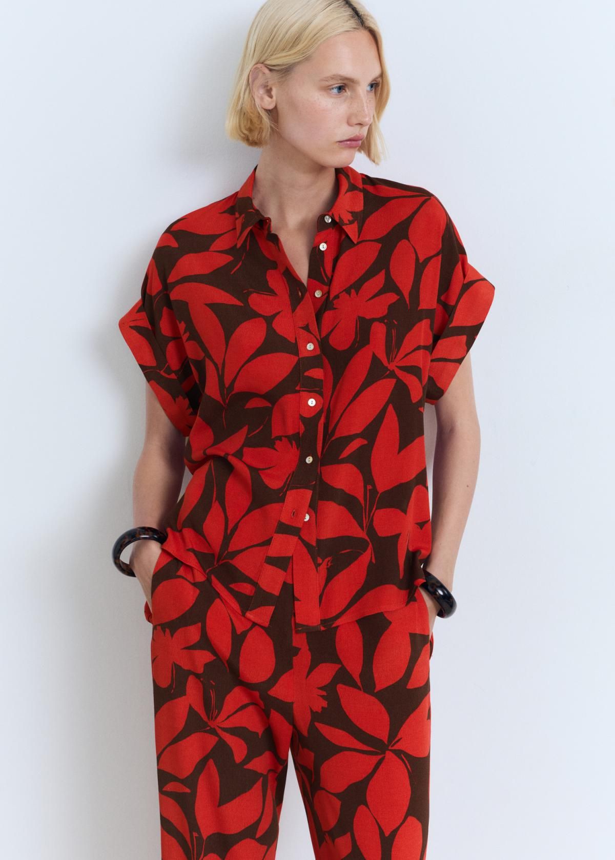 망고 플로럴 와이드 팬츠 밴딩 하이웨스트 17021158 ROJO - 상세 이미지 4