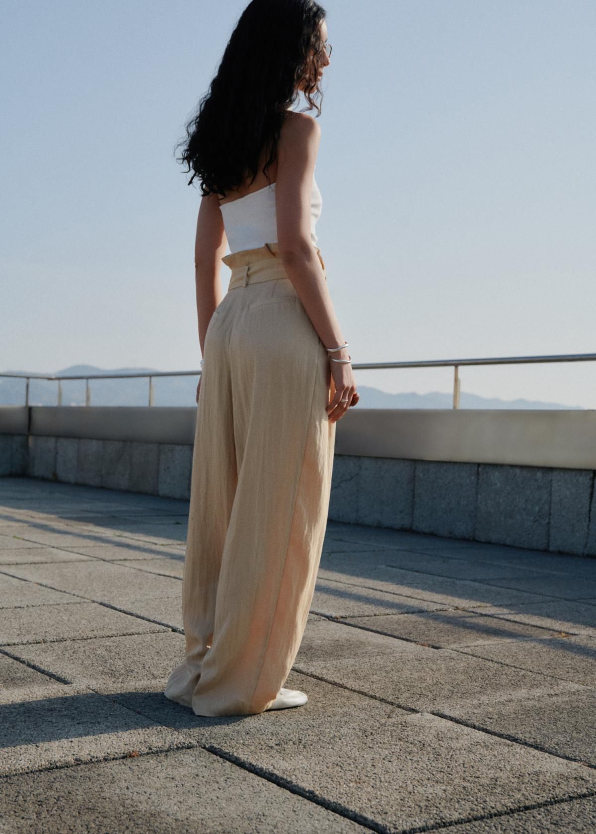 망고 친환경 라이오셀 페이퍼백 와이드 팬츠 17012536 BEIGE - 상세 이미지 3