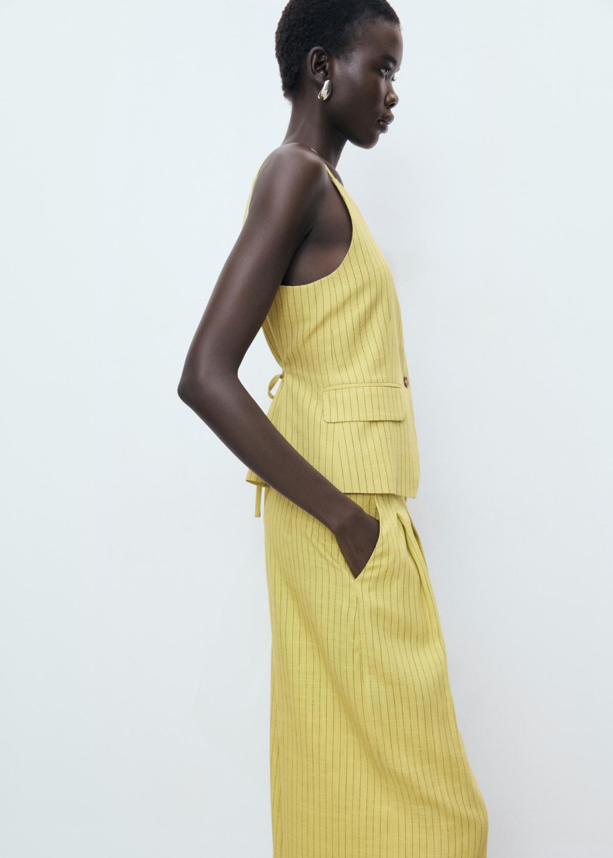 망고 린넨라이오셀 스트라이프 하이웨이스트 와이드 팬츠 17052905 LIMA - 상세 이미지 4