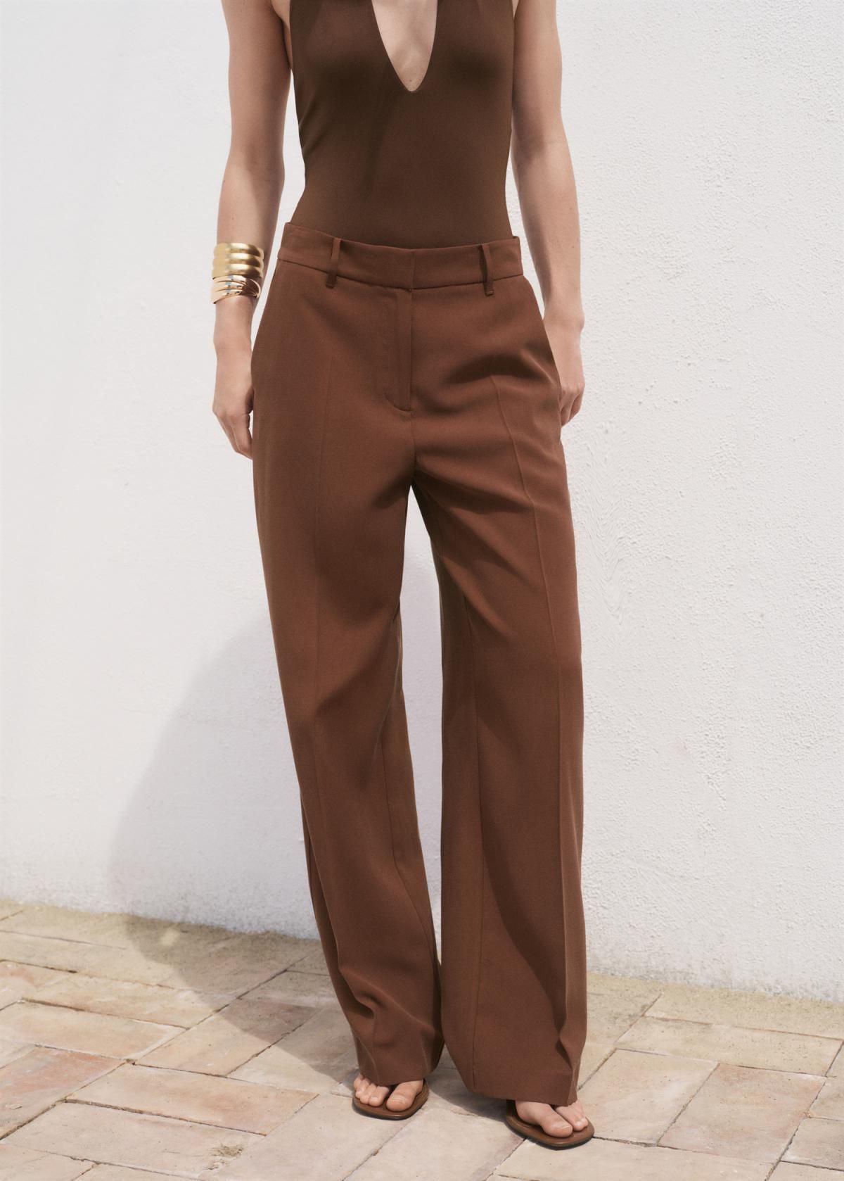 망고 테일러드 스트레이트핏 미디웨이스트 슬랙스 팬츠 17084078 MARRON - 상품 이미지