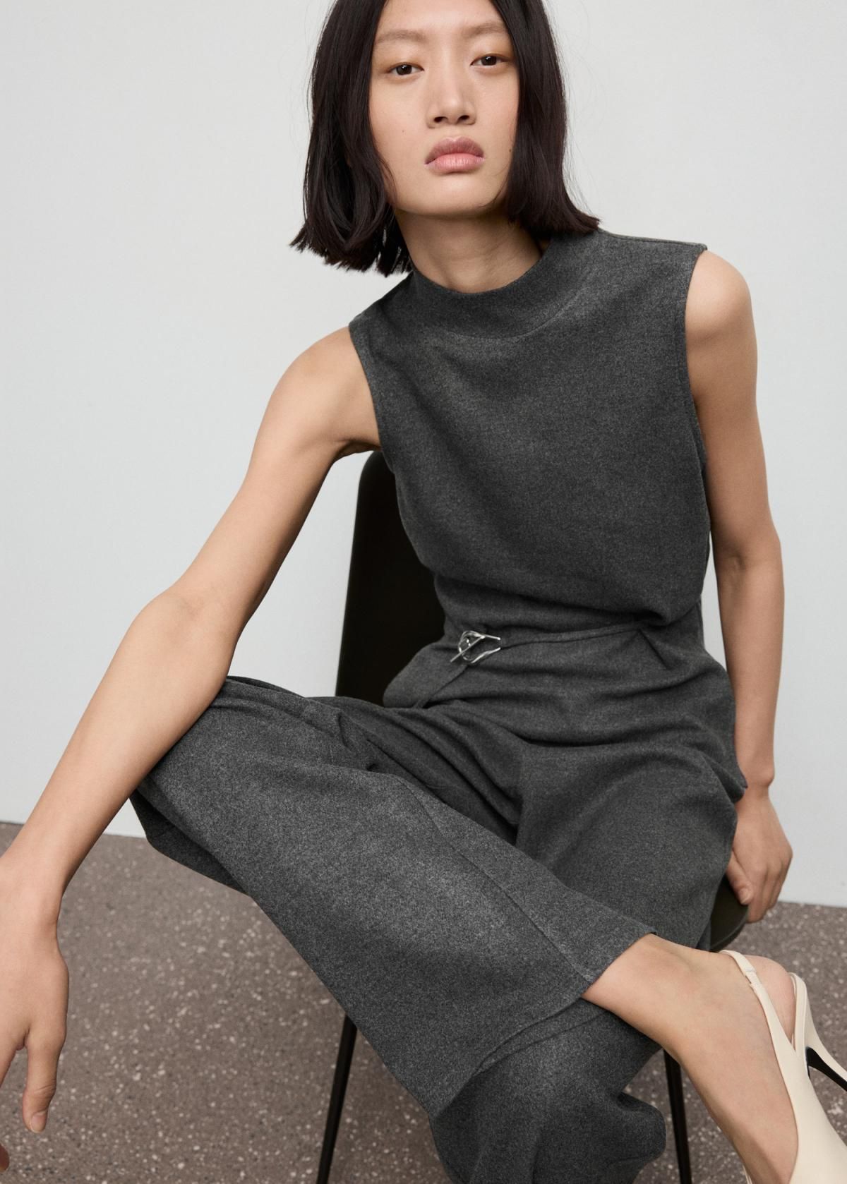 망고 와이드핏 스트레이트 웨이스트밴딩 슬랙스 팬츠 17057802 GRIS MEDIO VIGORE - 상세 이미지 5