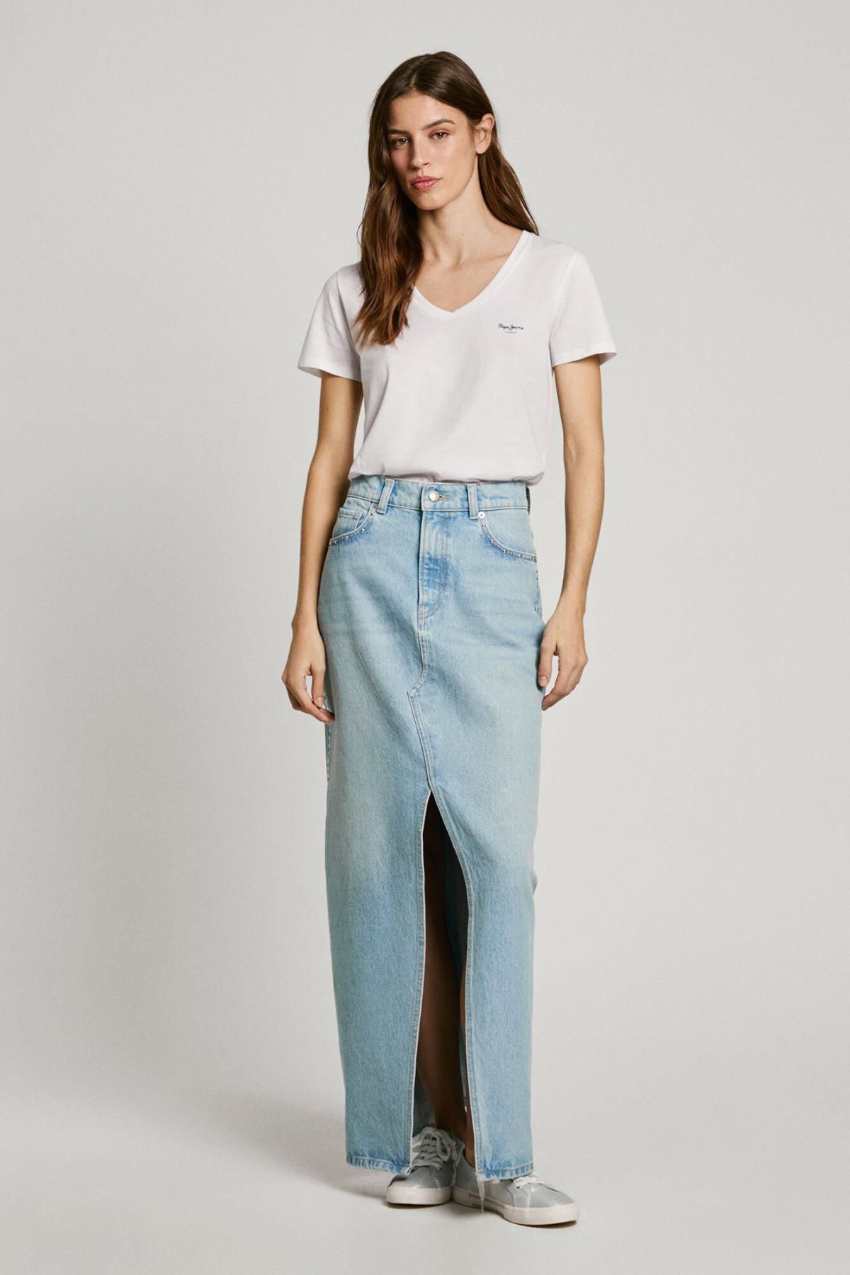 페페진스 베이직 브이넥 반팔 티셔츠 화이트 Pepe Jeans 로고 0149069 BLANCO - 상세 이미지 2