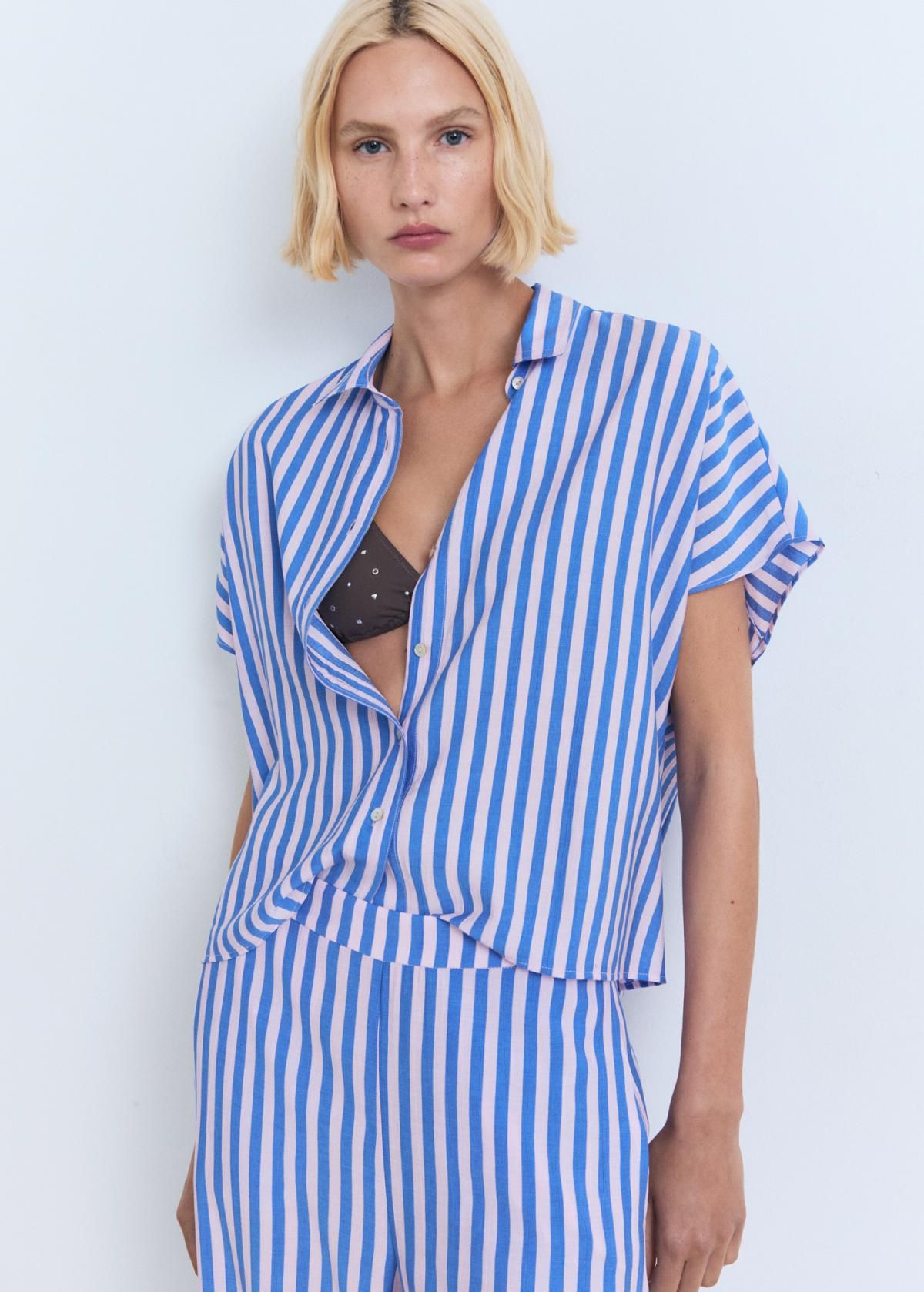 망고 스트라이프 와이드핏 밴딩 팬츠 17031157 AZUL - 상세 이미지 2