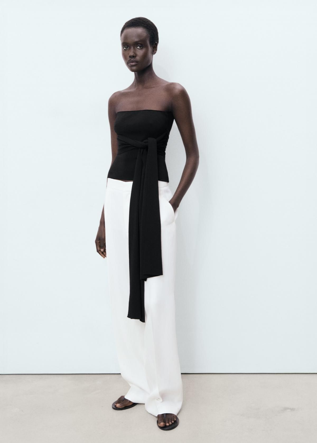 망고 린넨 블렌드 테일러드 핀턱 와이드 팬츠 17021269 BLANCO - 상세 이미지 2