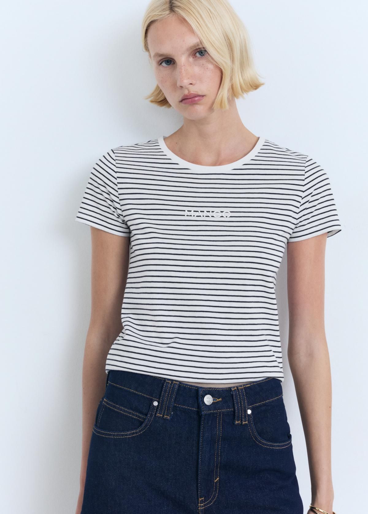 망고 스트라이프 로고 라운드 반팔 티셔츠 17061242 AZUL MARINO - 상세 이미지 2