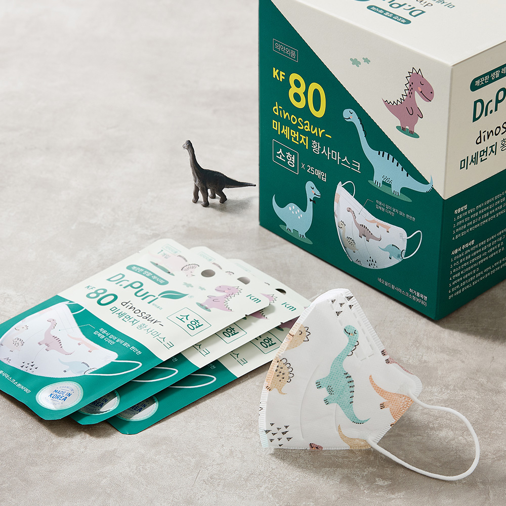 닥터퓨리 KF80 공룡 캐릭터 부리형 황사마스크 다이노스, 25매
