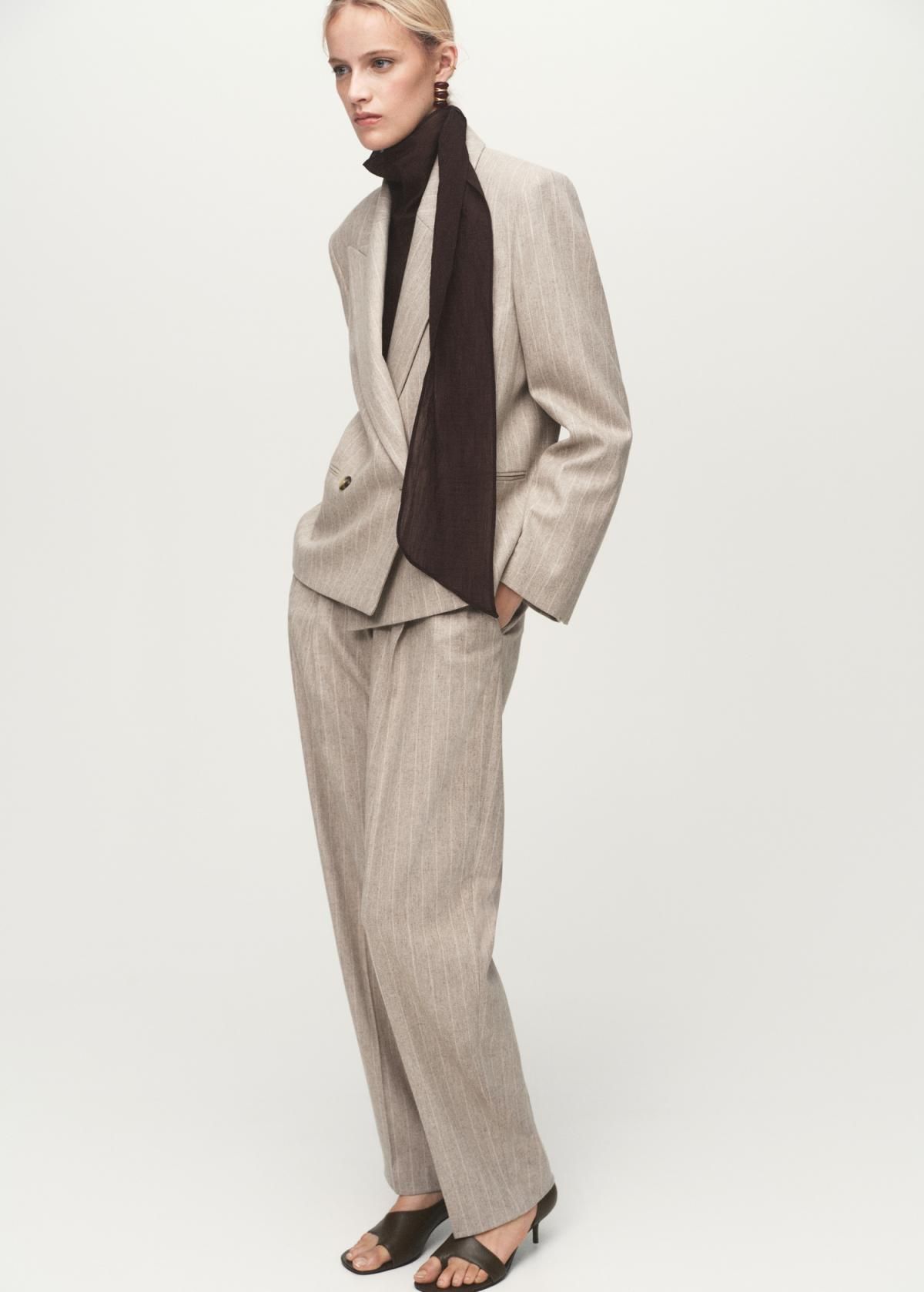 망고 테크니컬 울 블렌드 핀스트라이프 슬랙스 팬츠 17057140 GRIS - 상세 이미지 2