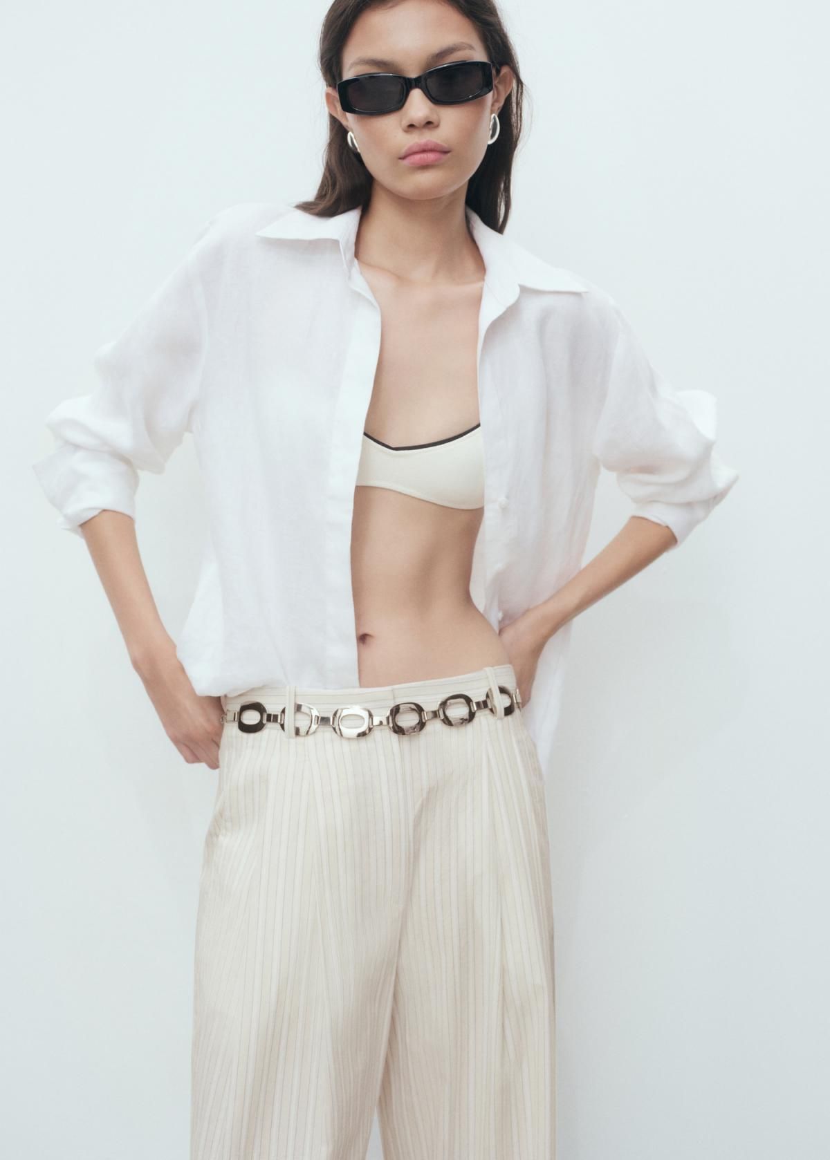 망고 스트라이프 와이드 팬츠 코튼 하이웨이스트 17022537 GRIS CLARO/PASTEL - 상세 이미지 4