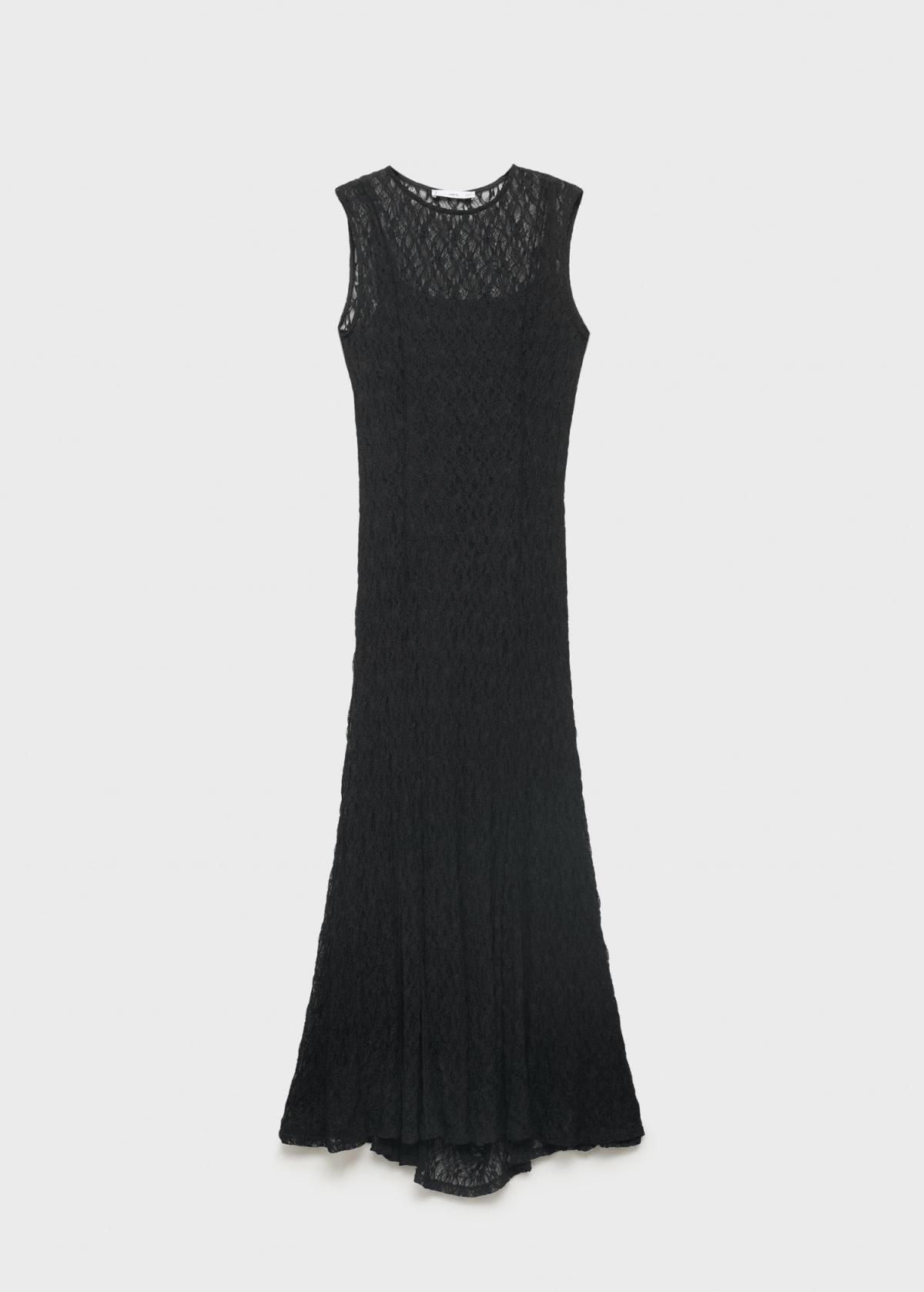 망고 레이스 롱 원피스 슬리브리스 블랙 17012912 NEGRO - 상품 이미지